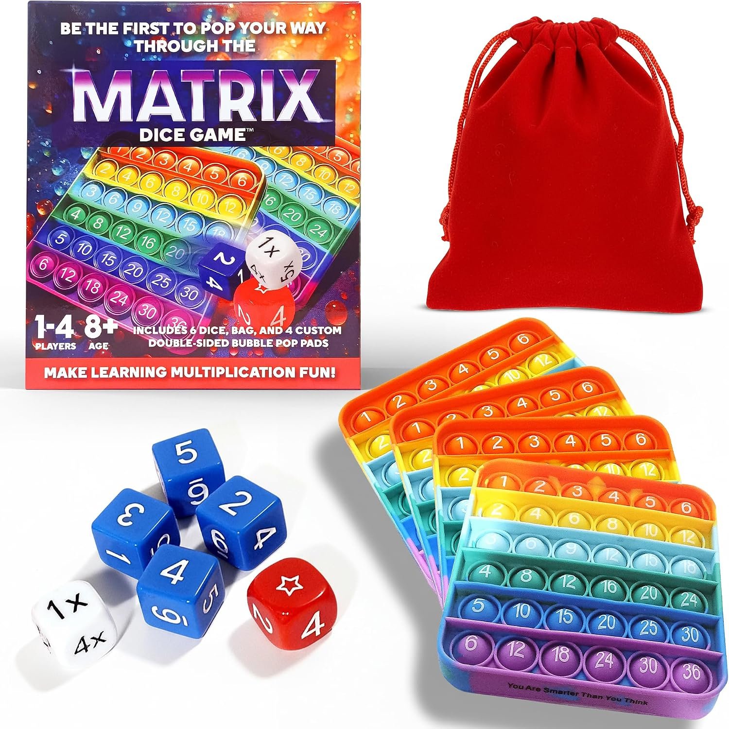 Matrix Dice Game – Pop-and-Play Bubble Pad Educational Math Dice Game – Fun Math Games for Kids 8–12, Teens, Adults, and Seniors – Ideal for Classrooms and Family Board Game Night for 2-4 Players