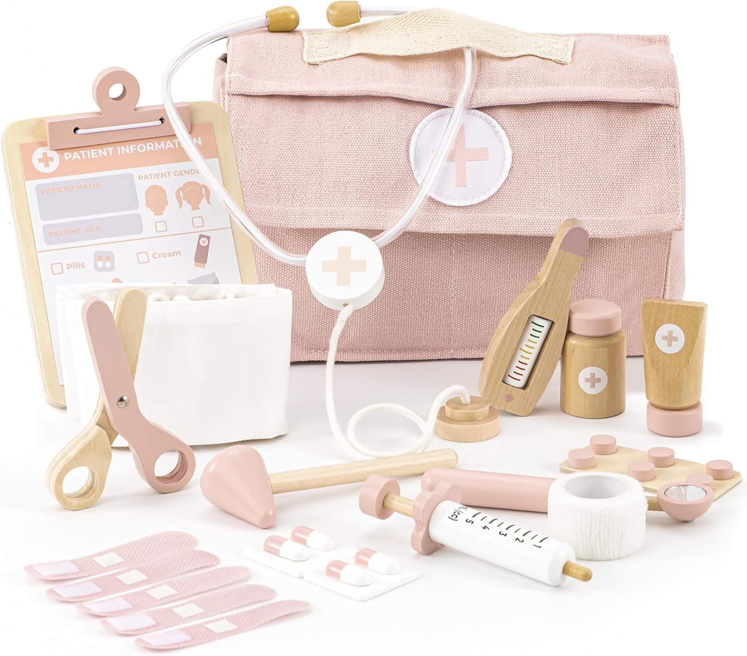Wooden Doctor Play Set for Toddlers – A Complete Durable Pretend Play Medical Kit for Kids 3-5 with Realistic, Non-Toxic Tools & Carrying Case