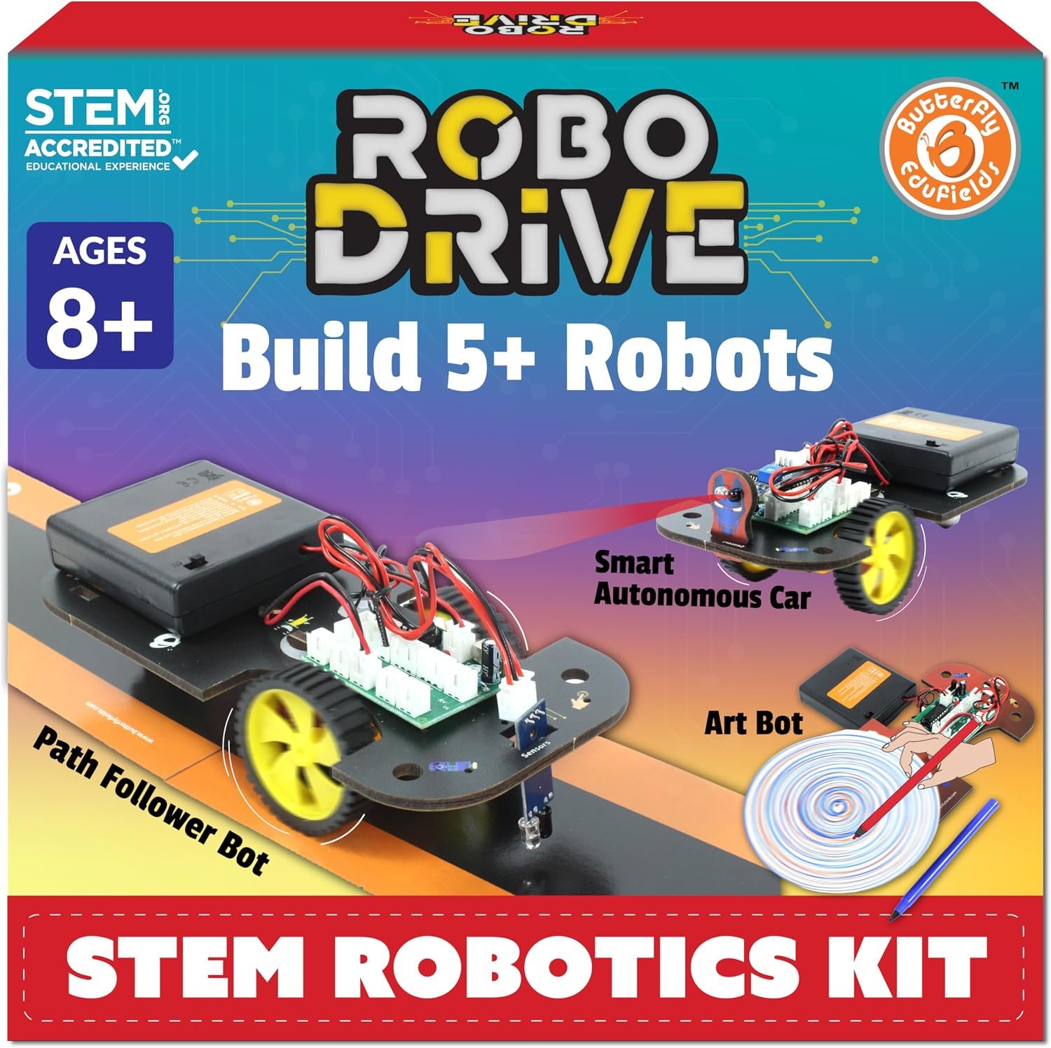 Butterfly EduFields 5in1 STEM Electronics Robotics Kit for Ages 8-10-12-13 | STEM Robot building kit for kids 8 9 10 -12 with STEM activities, circuit projects toys, engineering and science experiments.