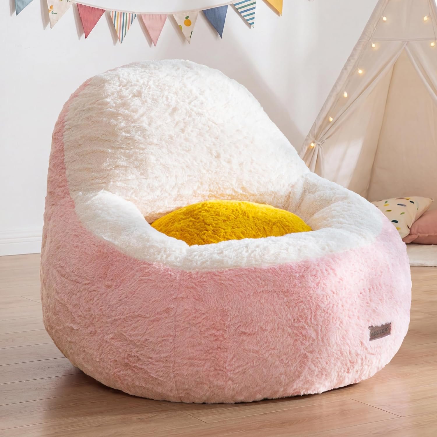 MAXYOYO Bean Bag Chair for Kids, Avocado-Shaped Faux Fur Chair | Soft Toddler Sofa with Supportive Backrest, Cozy Floor Seating for Boys and Girls in Bedrooms, Playrooms or Nurseries, Pink