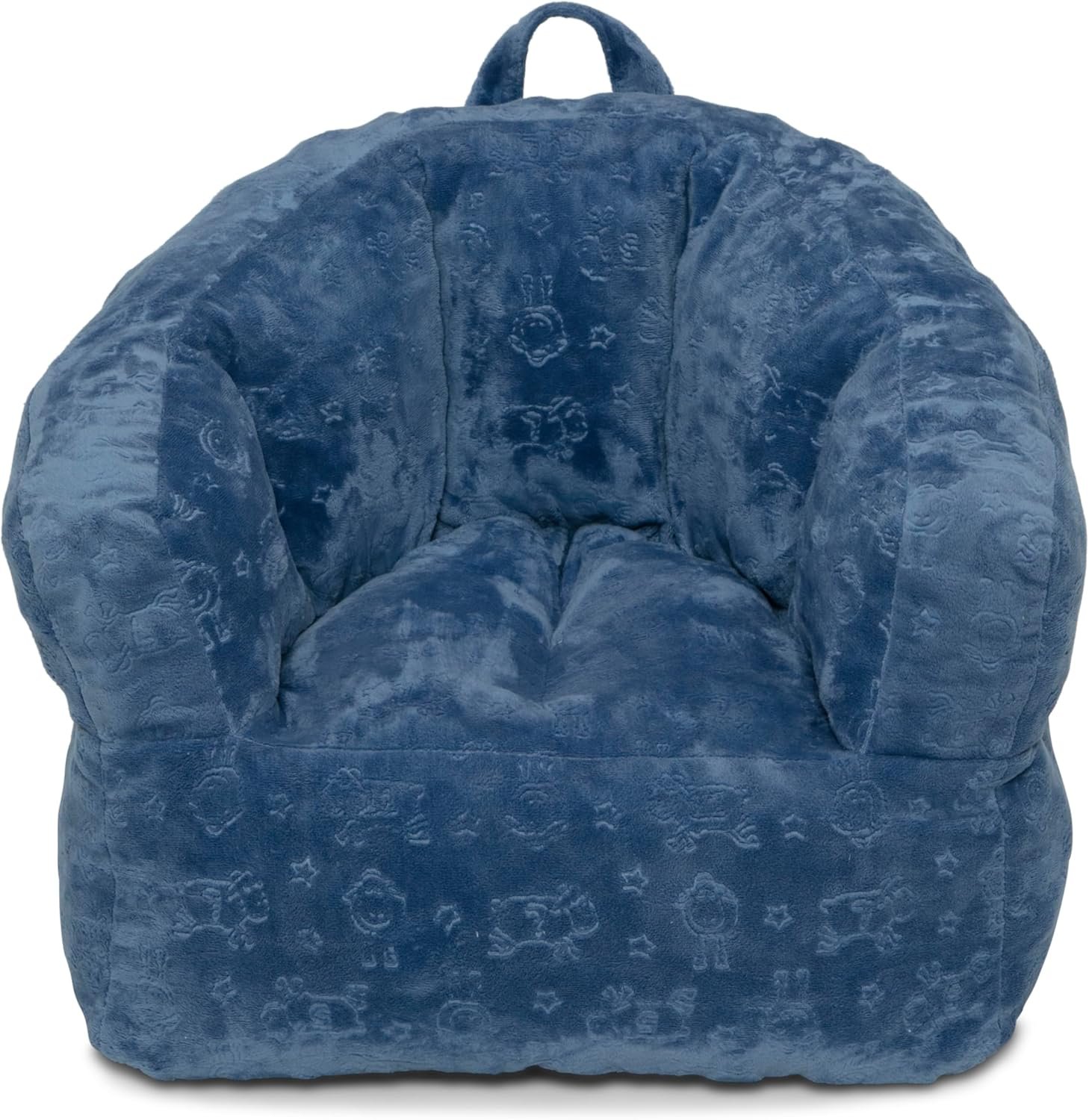 Delta Children – Serta Kids Plush Barrel Toddler Chair, Soft Foam Chair Bean Bag Chair Alternative for Boys and Girls, Cozy Seat for Reading, Watching Cartoons, Playroom Nursery Bedroom, Denim Blue