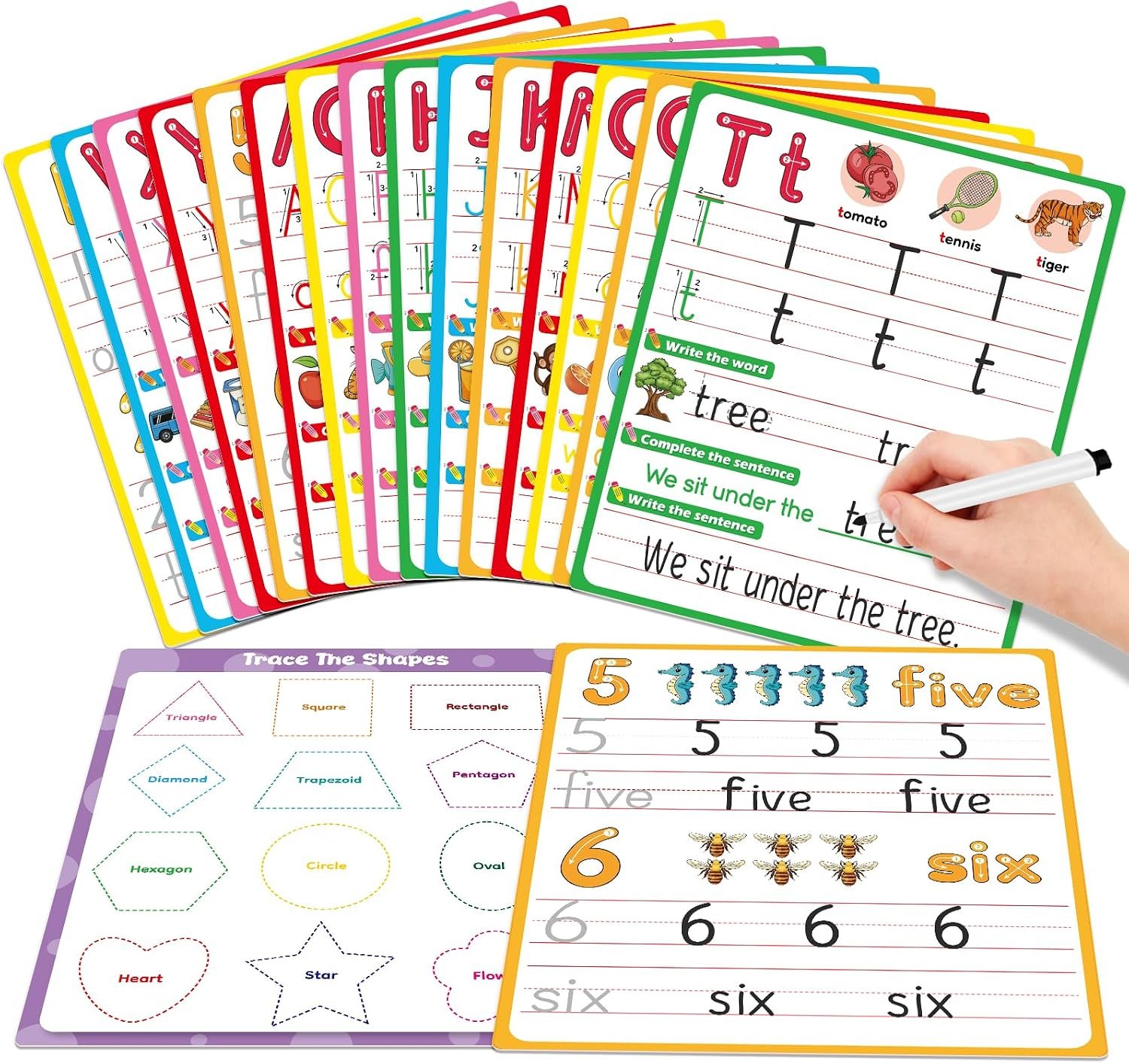 Alphabet Number Shapes Flash Cards,Sentence Building for Kids,Handwriting Practice Writing Tracing Phonics Preschool Kindergarten Toddler Learning Activities Homeschool Classroom ABC Letter
