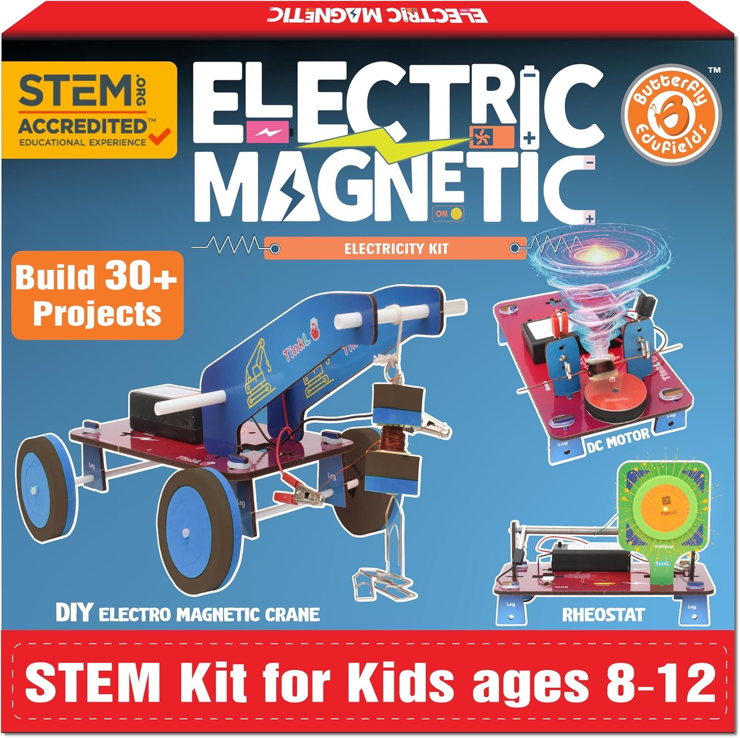 Butterfly EduFields 30in1 STEM Science Projects Kit for Kids Ages 8-10-12 | 30 STEM science projects with electricity and magnetism for kids ages 8-10 8-12, building engineering Kit For Boys and Girls