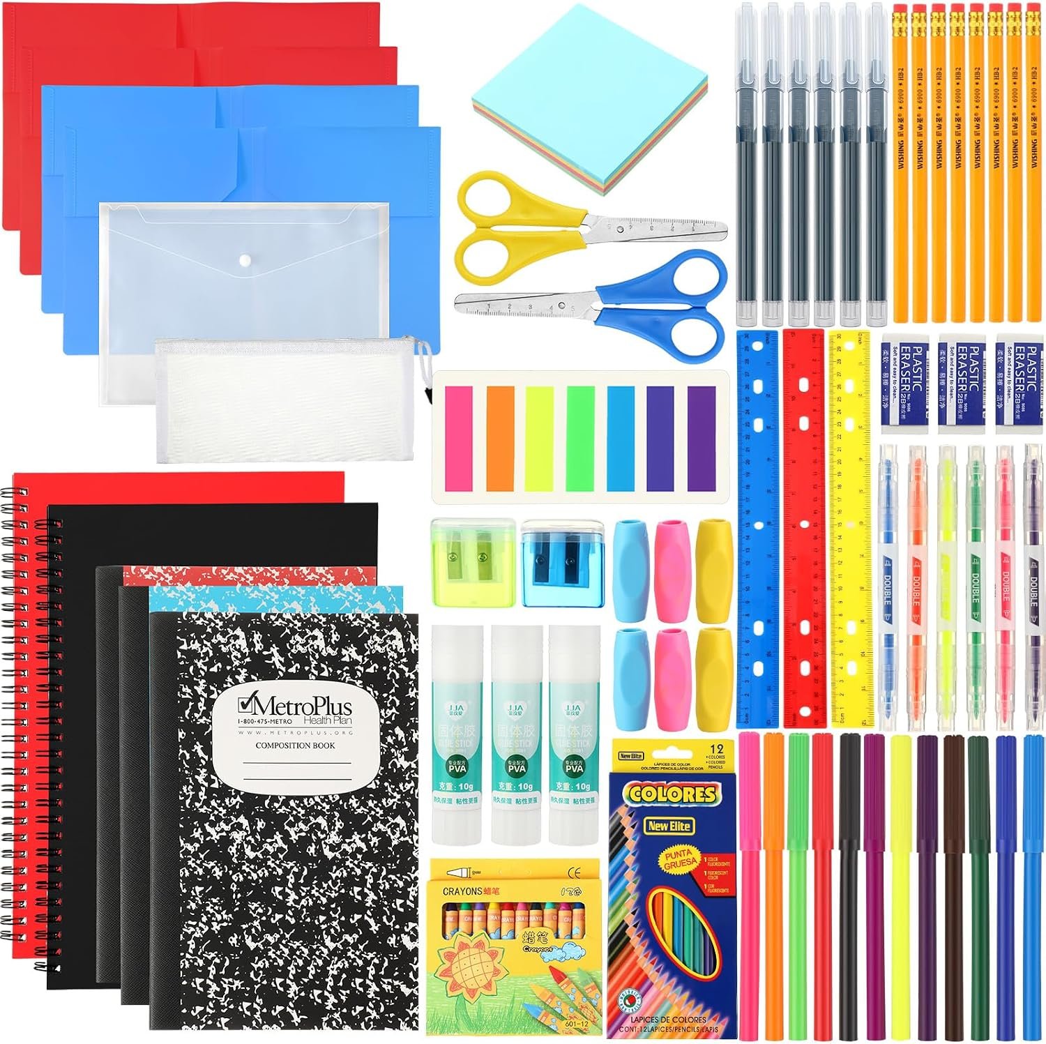 Gilprop 88 Pcs School Supply Kit 1 Set Per Set Back to School Supplies | Student Essential Bundle Kit, Include Pencil Notebook Ruler Glue Scissor Sticky Note Eraser Pencil Sharpener