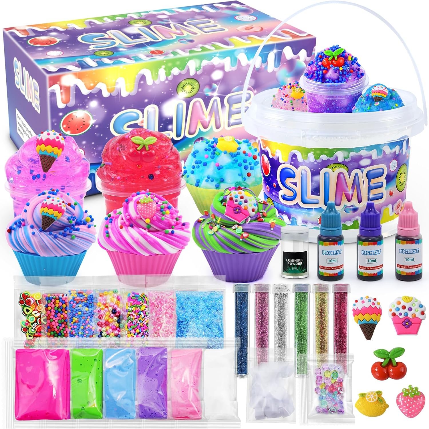 Elover Clear Slime Making Kits with Premade Slime for Kids DIY with 35 Sets Add-ins Jumbo Kit for 6-12 Years Old Girls Boys Present Party Favors, Large