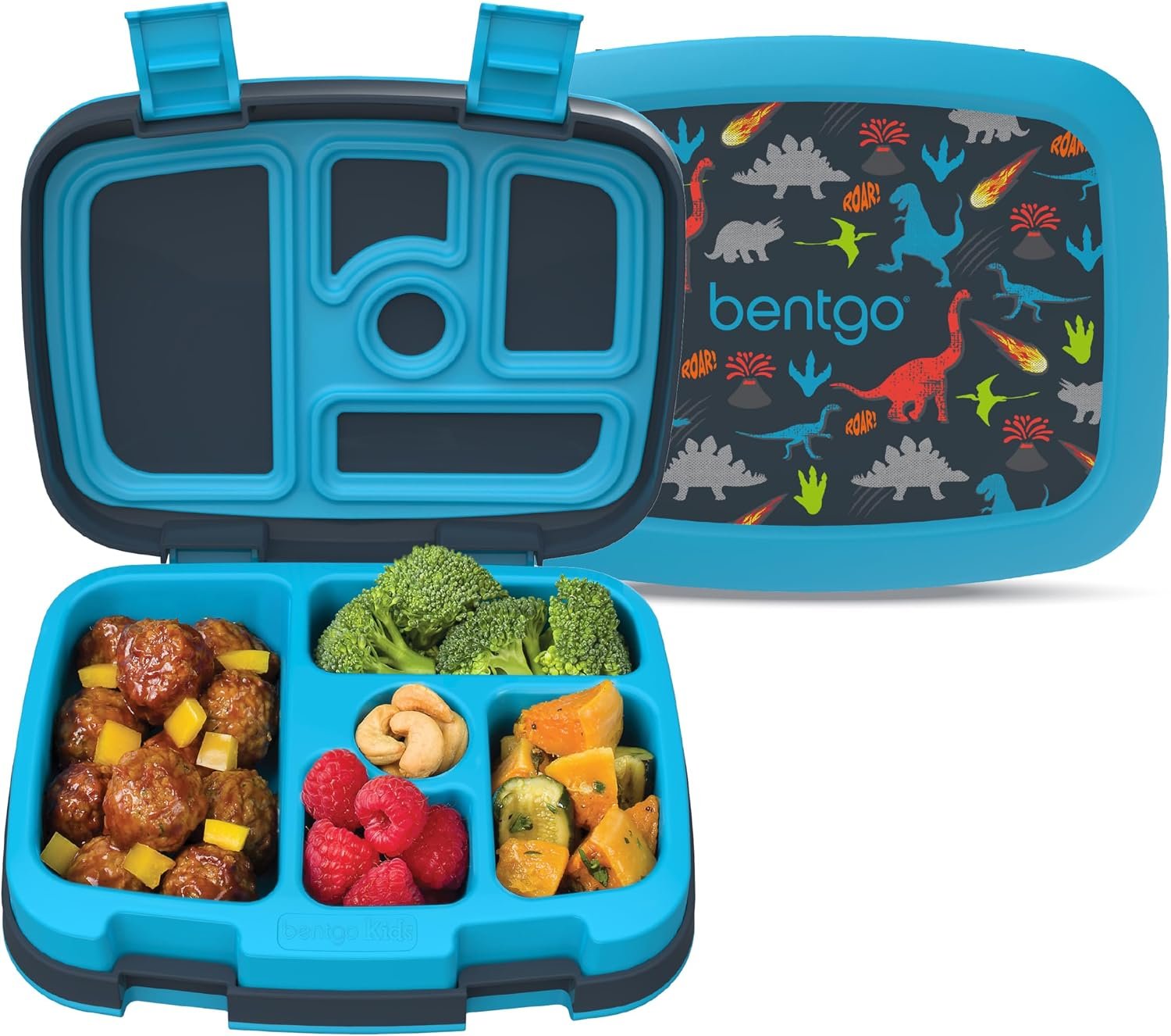 Bentgo Kids Prints Leak-Proof 5-Compartment Bento-Style Kids Lunch Box | Ideal Portion Sizes for Ages 3-7, Durable, Drop-Proof, Dishwasher Safe, PFAS & BPA-Free Materials (Dinosaur)