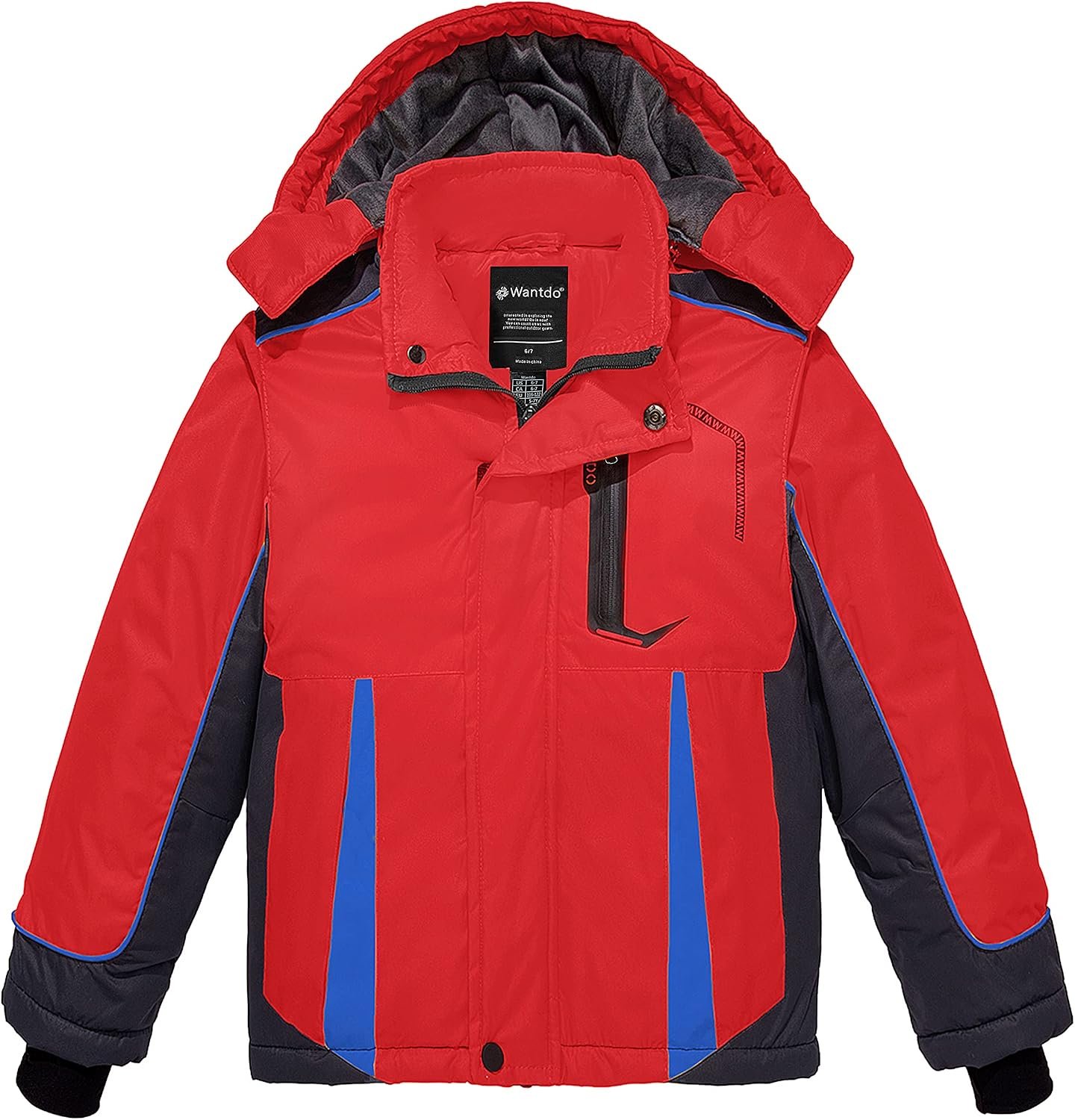 wantdo Boys’ Waterproof Winter Ski Jacket Fleece-Lined Puffer Coat Insulated Snow Jacket Hooded