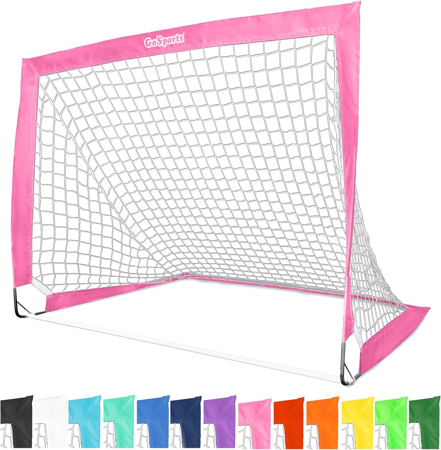 GoSports Portable Soccer Goals for Kids – 13 Color Options – Choose 4 x 3 ft or 6 x 4 ft – Team Tone Pop Up Nets for Backyard