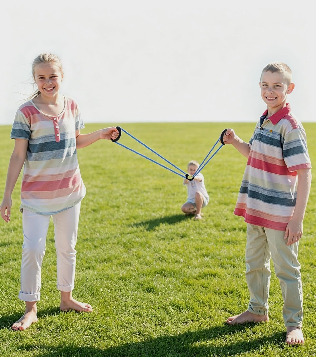 Water Balloon Launcher Slingshot 300 Yard Long Range, 3 Person Water Balloon Slingshot for Adults, Heavy Duty T Shirt Cannon & Potato Launcher, Giant Sling Shot for Yard Games (blue)