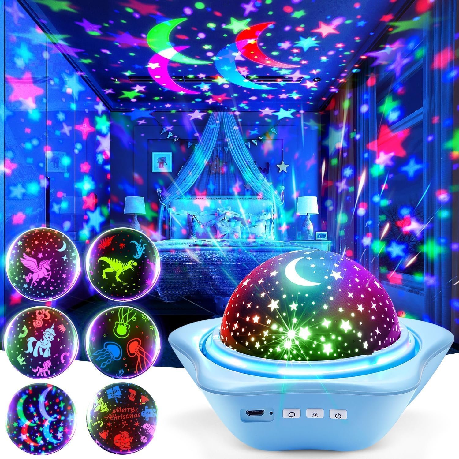 Night Light for Kids Gifts, 6 Films Star Projector Sensory Light Autism Toy | 78 Lighting Modes USB Rechargeable Light Projector,360°Rotion Star Lights for Bedroom Decor,Birthday Gifts Baby Toddler Boys