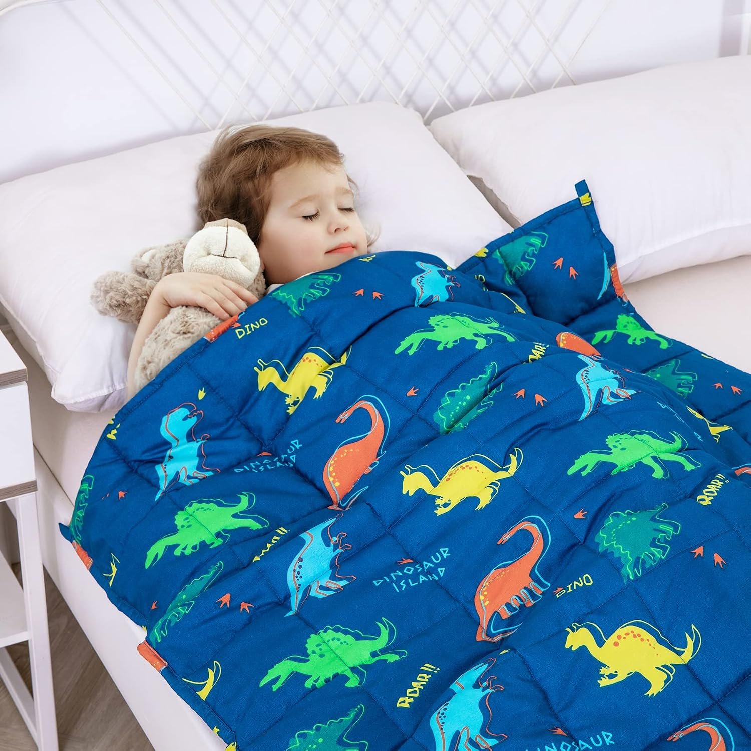 Weighted Blanket 3lbs, Cooling Blue Dinosaur Heavy Blankets, 36″x48″ | Soft, Breathable & OEKO-TEX Certified; Gentle Hug-Like Comfort; 7-Layer for Even Weight Distribution; Machine Washable