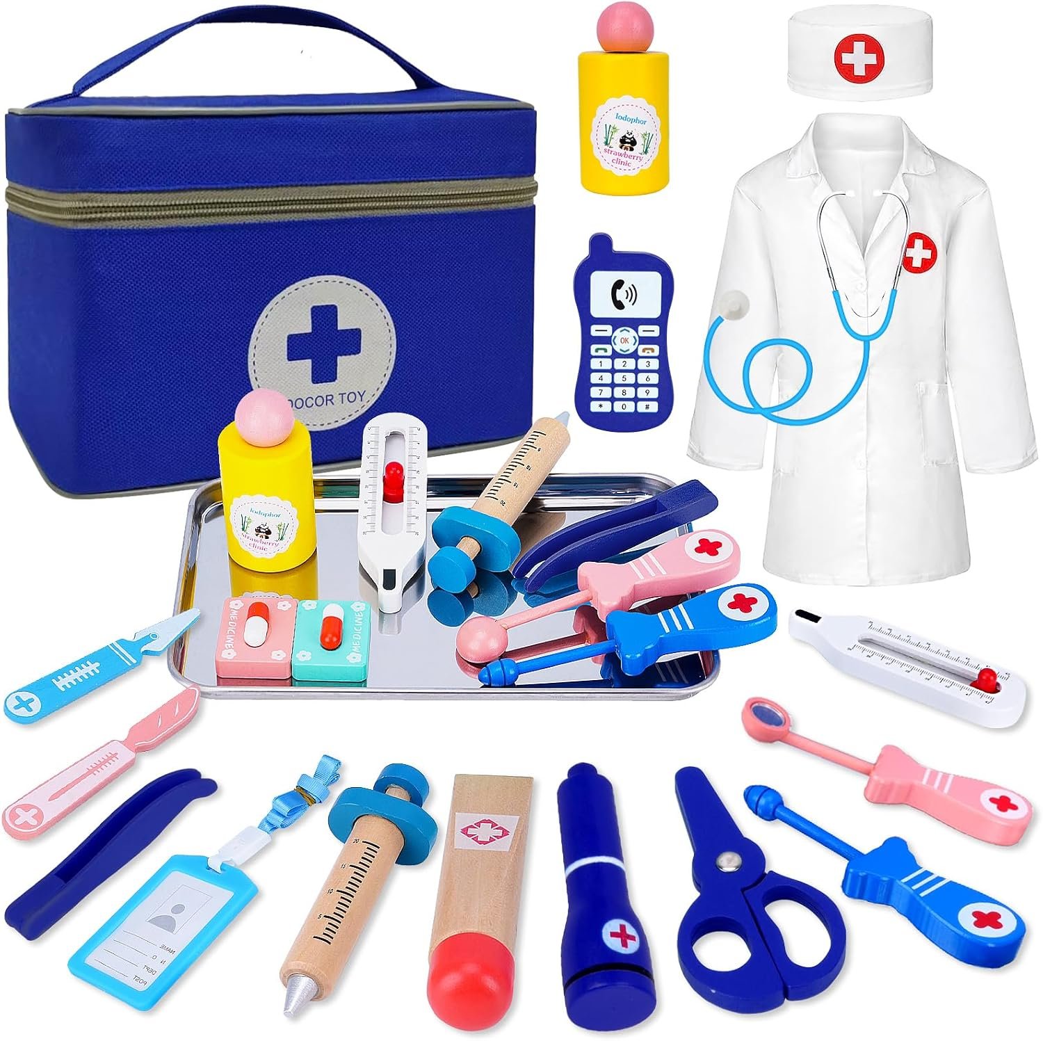COSILY Doctor Kit for Kids, Doctor Kit for Toddlers 3-5 with Medical Storage Bag & Real Stethoscope, Doctor Costume for Pretend Play, Birthday Gift for Girls Boys