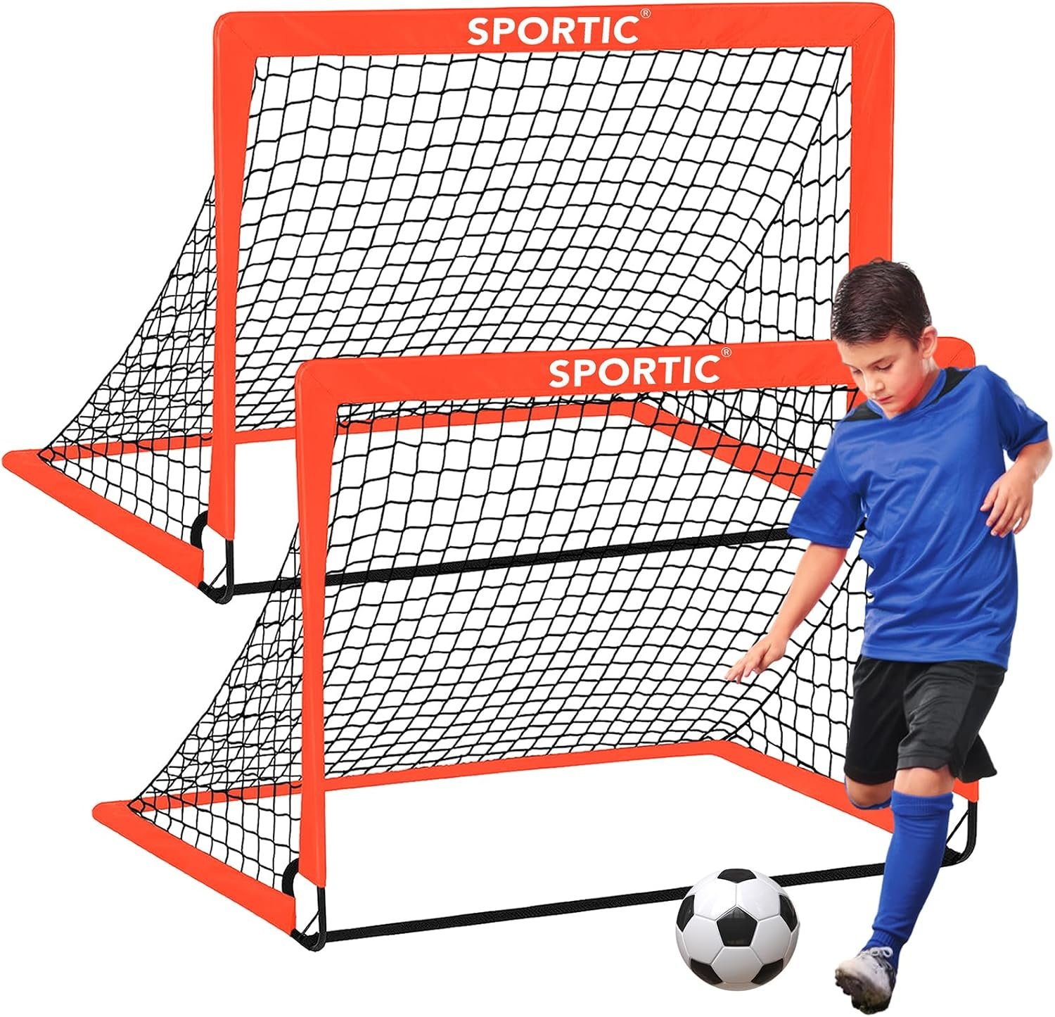 2 Pack 4′ x 3′ Soccer Goal Net Set, Pop Up Kids Practice Soccer Goals for Indoor and Outdoor.Portable Soccer Net with Carrying Bag & Ground Pegs, Perfect for Backyard, Field, Court