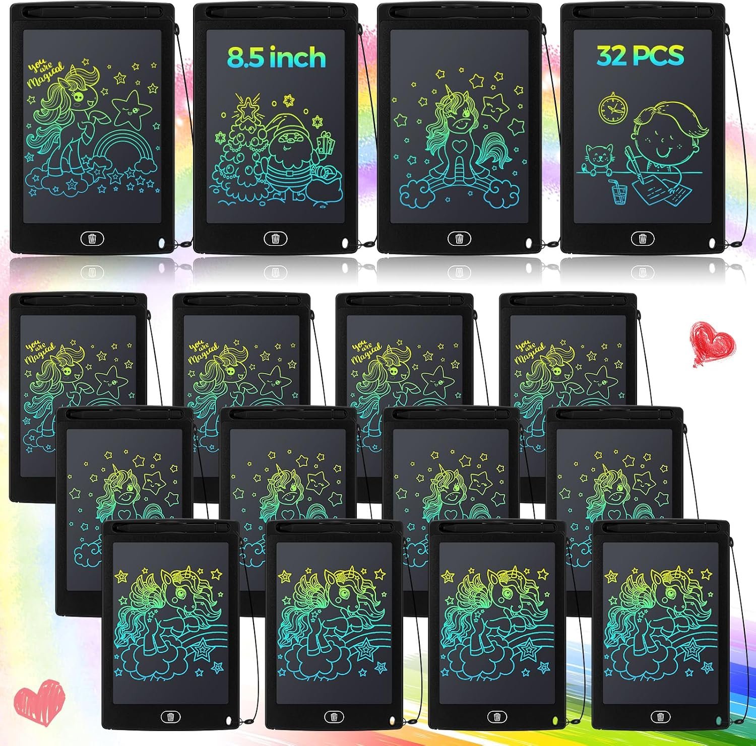 Zhehao 32 Pcs LCD Writing Tablet for Kids Bulk 8.5 Inch Colorful Doodle Board Tablet Erasable Doodle Pad Educational Toy Birthday Easter Gift for Boys Girl Age 3-10(Black)