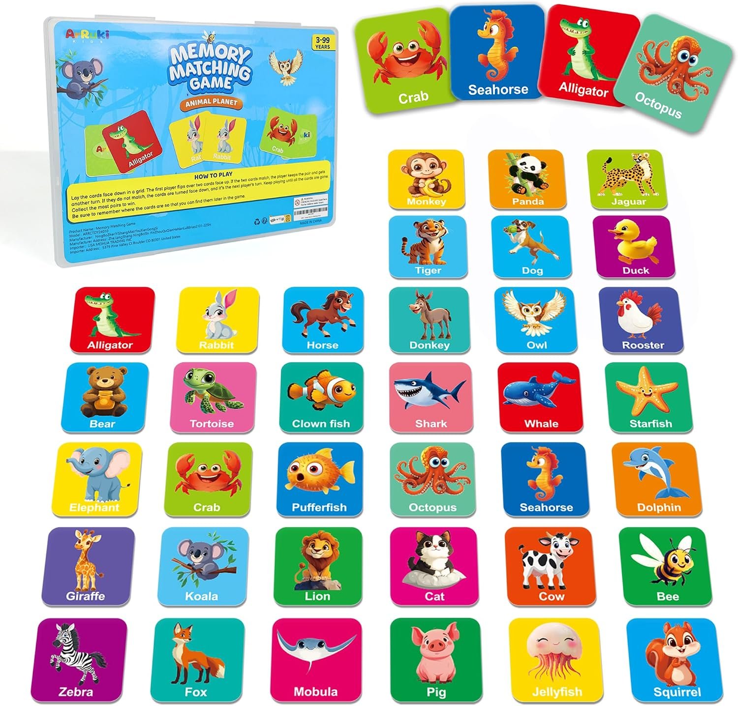 72 PCS Memory Match Game, Animal Matching Game for Kids 3 and up, Enhanced Memory Skills Card Games for Kids Ages 4-8