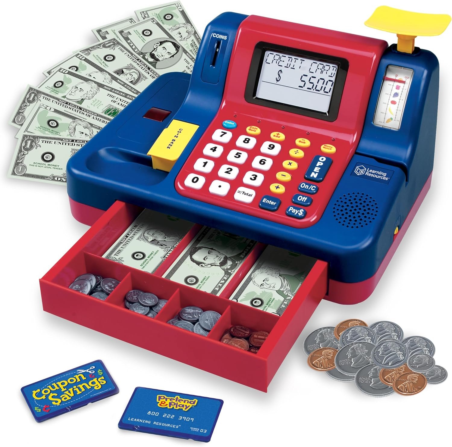 Learning Resources Pretend & Play Teaching Cash Register – Math Games, Shopping Grocery Store Playset, Fine Motor Skills, Gifts For Boys and Girls