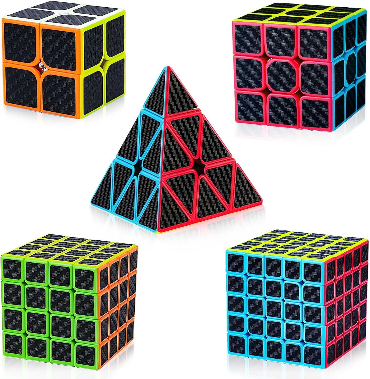 AuntyFey Speed Cube Set 5 Pack Bundle of 2×2, 3×3, 4×4, 5×5, Pyraminx Magic Speed Cube, Puzzle Cube for Kids & Beginner & Adults