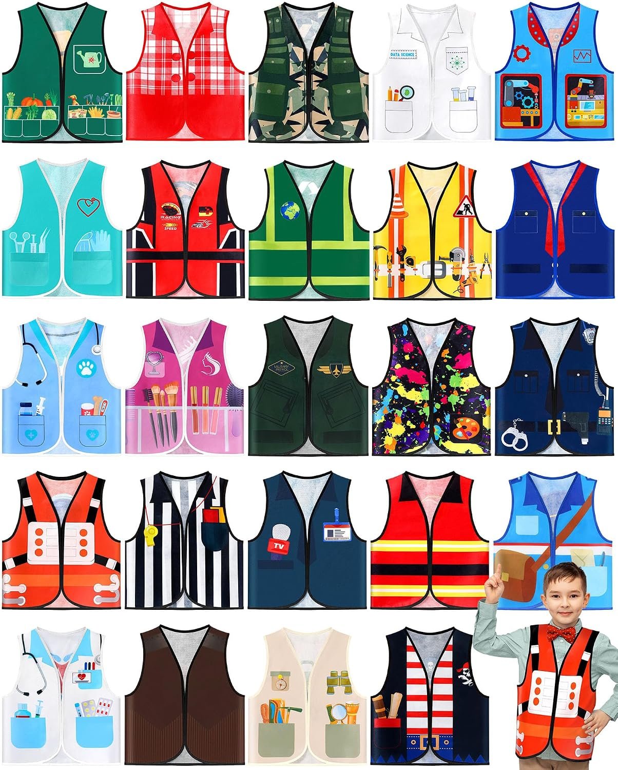 Geyoga 24 Pcs Kids Community Helper Dress Up Vest Career Cosplay Cloth Toddlers Occupation Pretend Play Costume