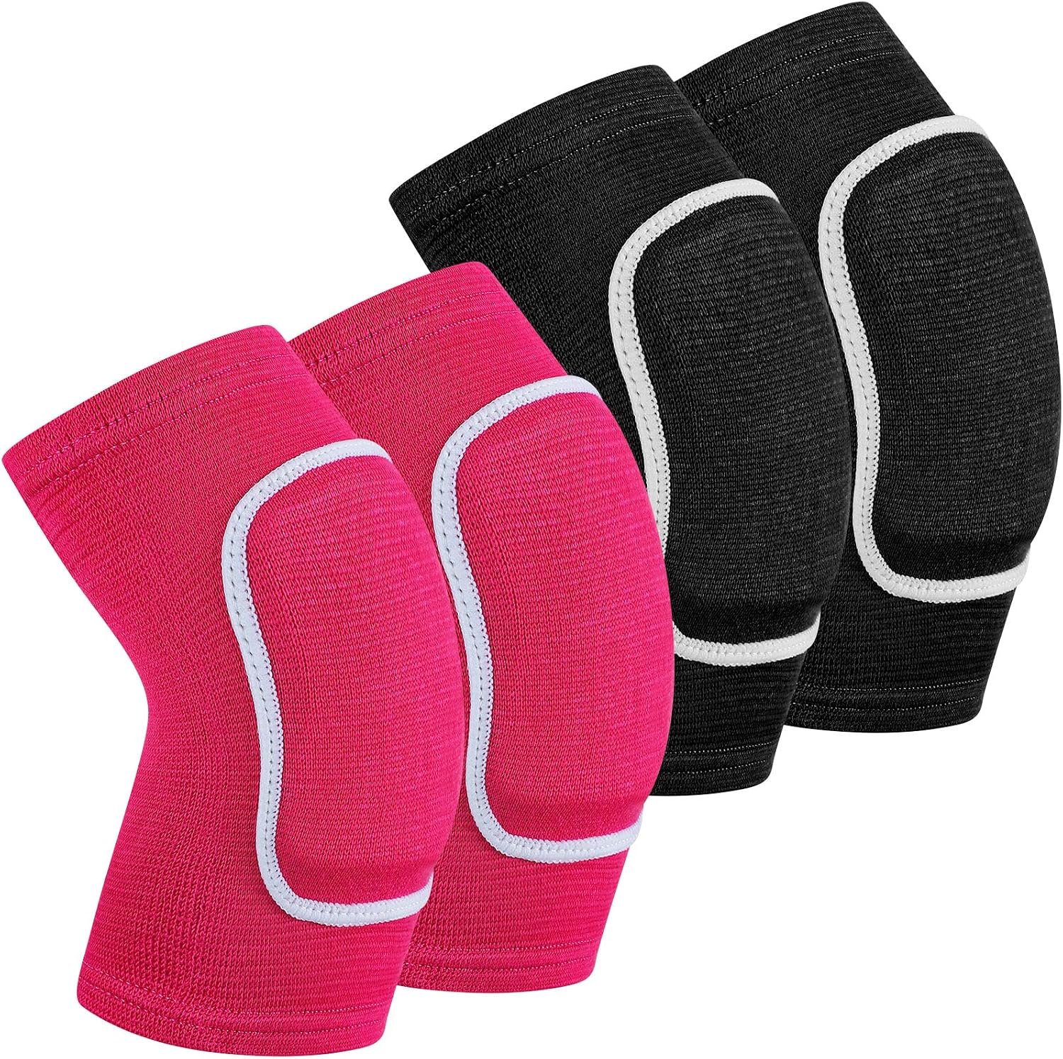 2 Pair Elbow Pads Volleyball Sport Breathable Protective Support Gel Pad Arm Compression Sleeves for Teen Girls Boys Basketball Football Skating(Black, Rose Red)