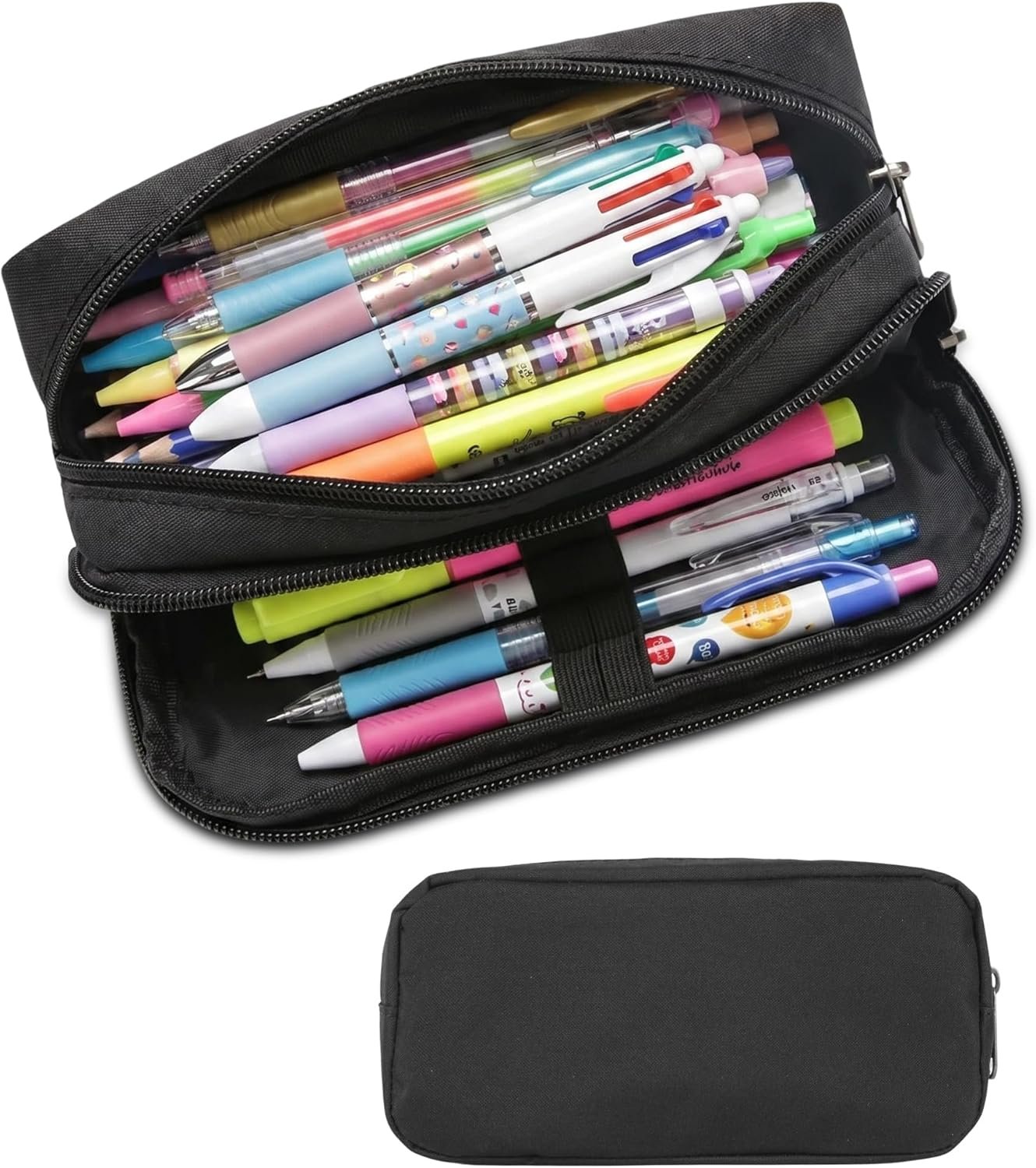 Della Gao Large Pencil Case, Big Capacity Pencil Pouch with 2 Compartments, Office Pencil Bag with Zipper, Big Pen Case for Adults (01-Black)