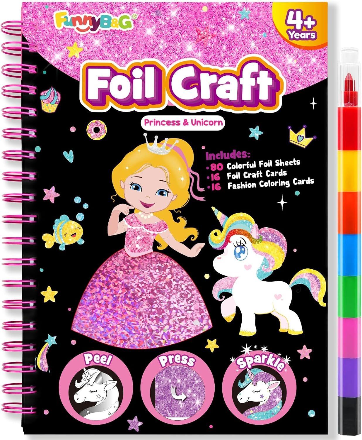 FUNNYB&G Foil Art Craft Kit for Kids, Sparkly Birthday Gift Toy for Girls