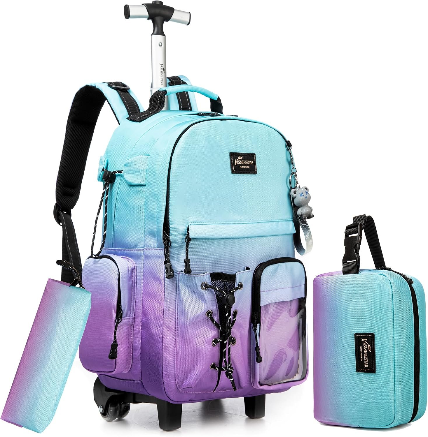 Rolling Backpack for Girls Backpack with Wheels for Teens Boys Kids Rolling Backpacks for Travel School Backpacks with Wheels for Teens with Lunch Box