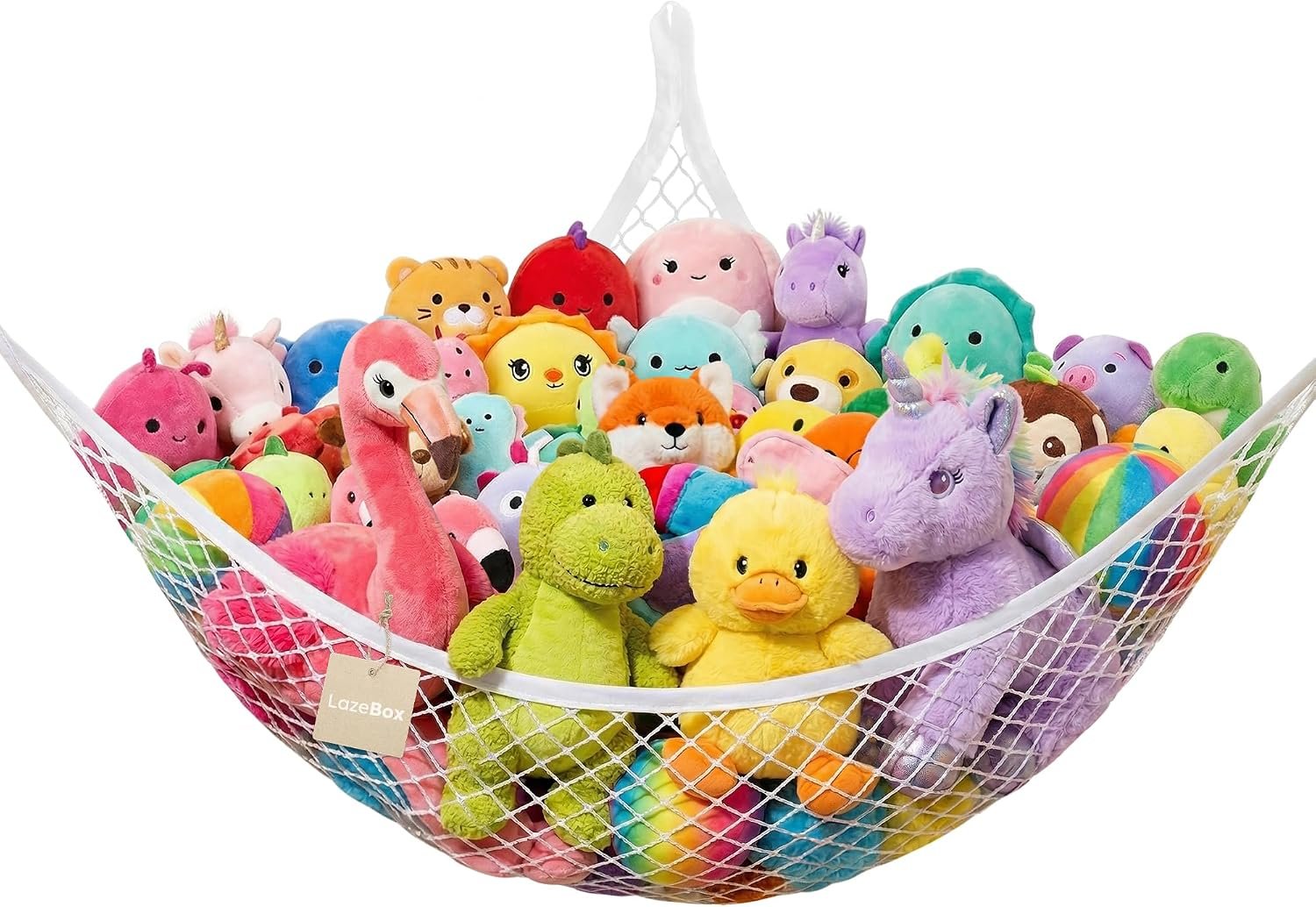 Lazebox Stuffed Animal Net Hammock for Plushie Toys, Stuffed Animal Hammock Corner for Kids’ Room Decor, Ideas for Organizing Stuffy Collection, White, L (67″ x 40″ x 40″)-Pack of 1
