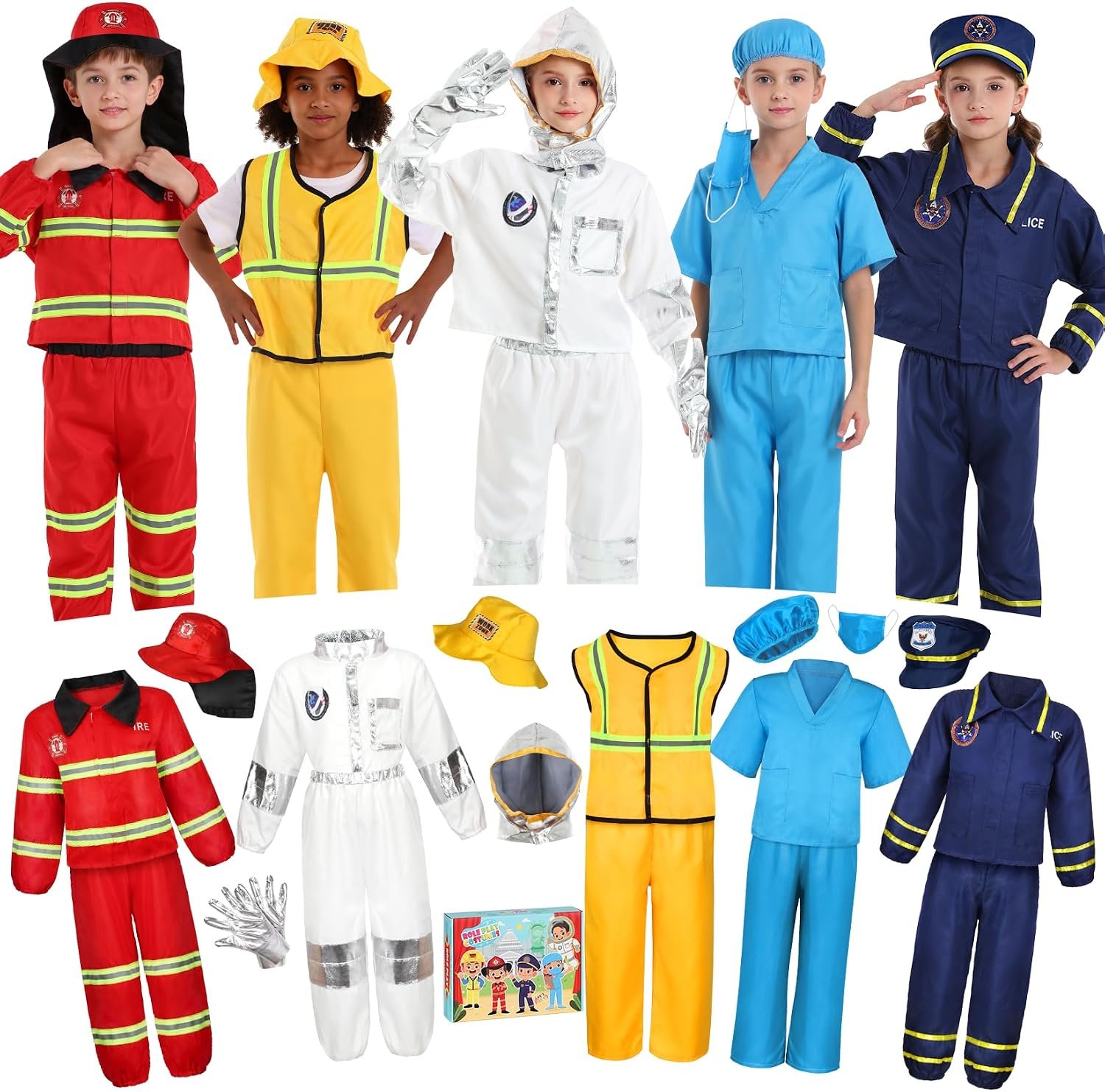 Toddler Dress Up Clothes Boys Costumes for Kids Career Role Play Age 3-5 | Career Role Play, Police Doctor Firefighter Astronaut Construction, For Kids Halloween, Birthday Gifts