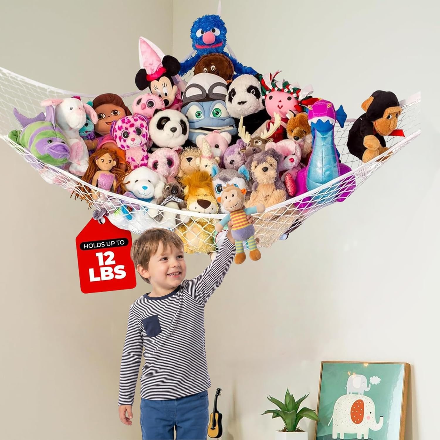Stuffed Animal Hammock, Large | Corner Stuffed Animal Storage & Plushie Net | Toy Hammock for Stuffed Animals | Holds 12lbs | Easy Hang, All Hardware Included | White Bedroom Decor | by Lilly’s Love