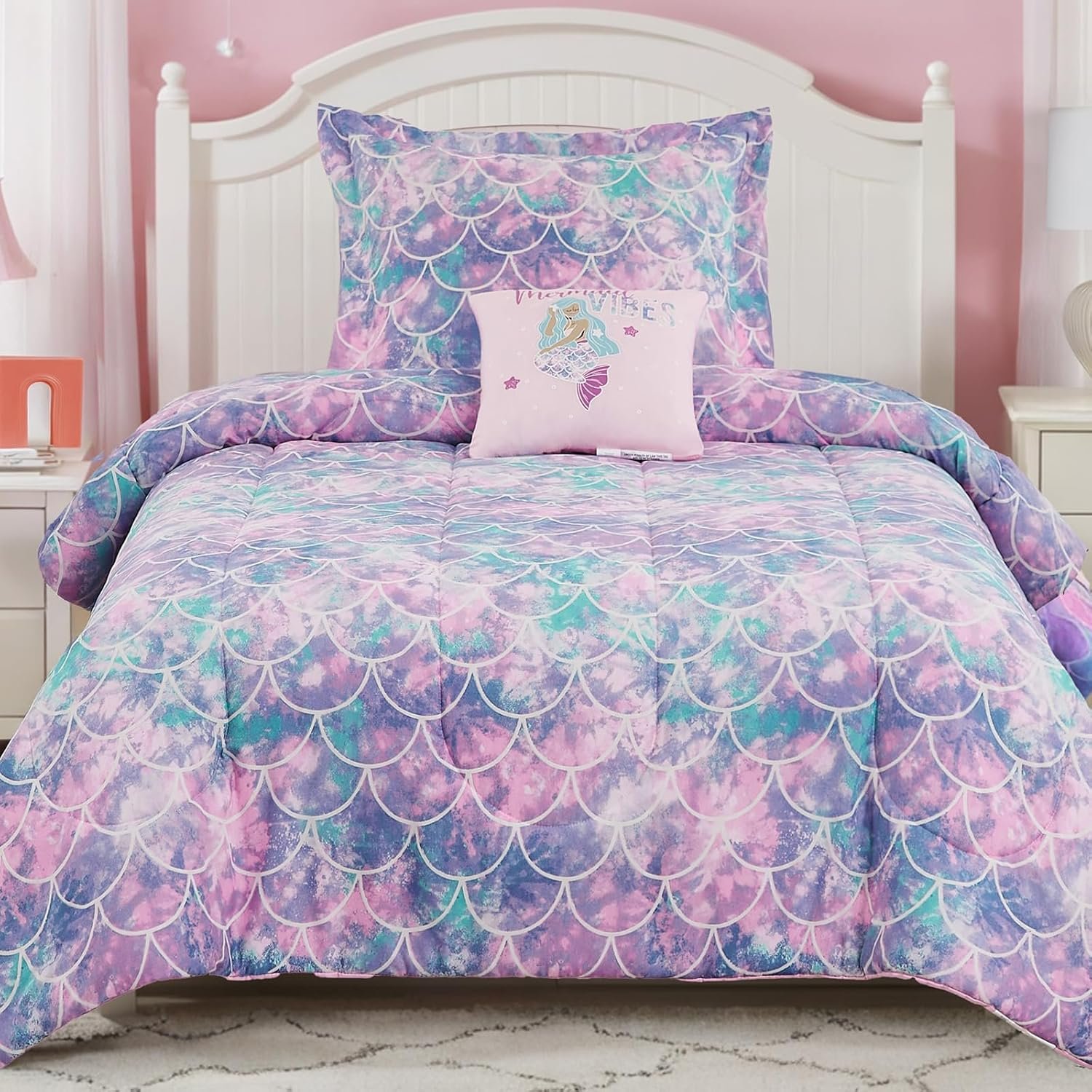Twin Comforter Set for Girls-3 Pieces Mermaid Glow in the Dark Bedding Sets | Twin Bed Luminous Comforter with 1 Sham and 1 Decor Pillow