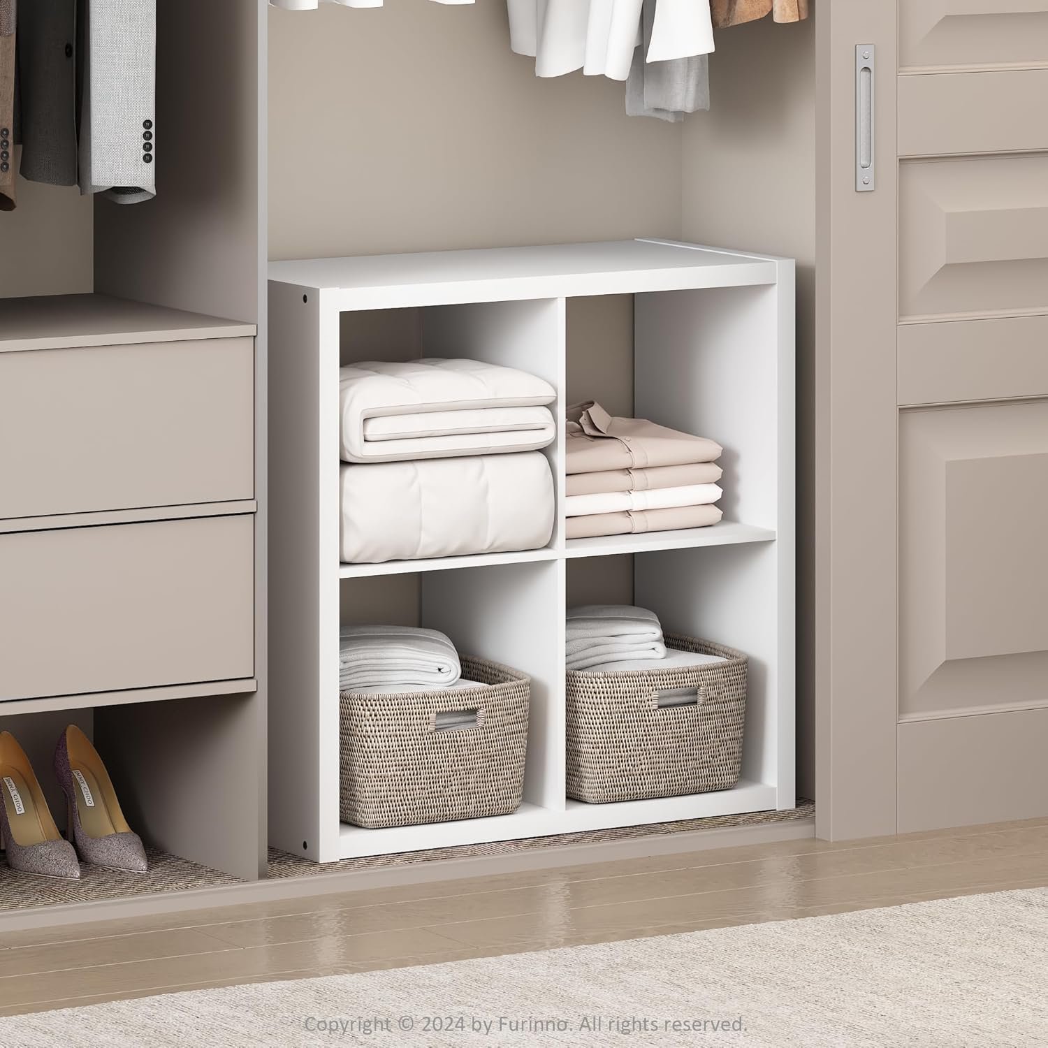 Furinno Cubic Extra Thick 4-Cube Closet Organizers and Storage, White | 14.6 x 30 x 30 in, Open Shelf Closet Storage, Closet Organizer, for Wardrobe, Bedroom, Living Room