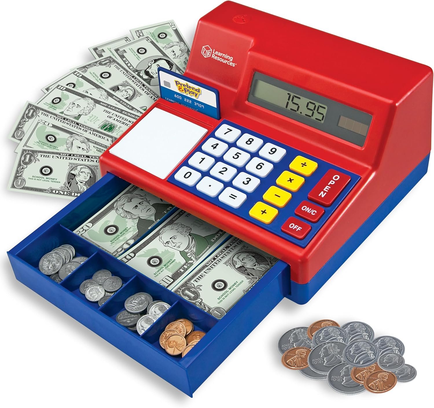 Learning Resources Pretend & Play Calculator Register Toy – Kids Play Set & Credit Card Toy, Register for Kids, Pretend Grocery Store Shopping Playset for Toddlers, Teaching Math Set