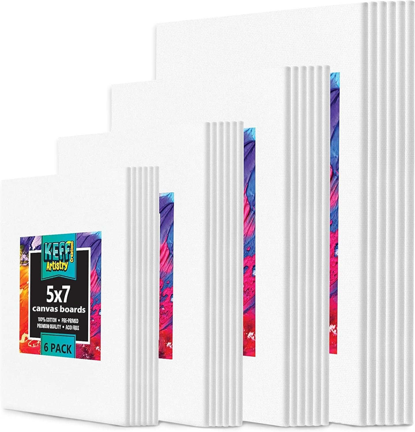 24-Pack 𝗣𝗥𝗘𝗠𝗜𝗨𝗠 Canvas for Painting, 6 of 5×7, 8×10, 9×12,11×14 Painting Canvas Boards, Art Supplies for Adults & Kids – 100% Cotton Primed Canvases for Painting Acrylic, Oil, Watercolor