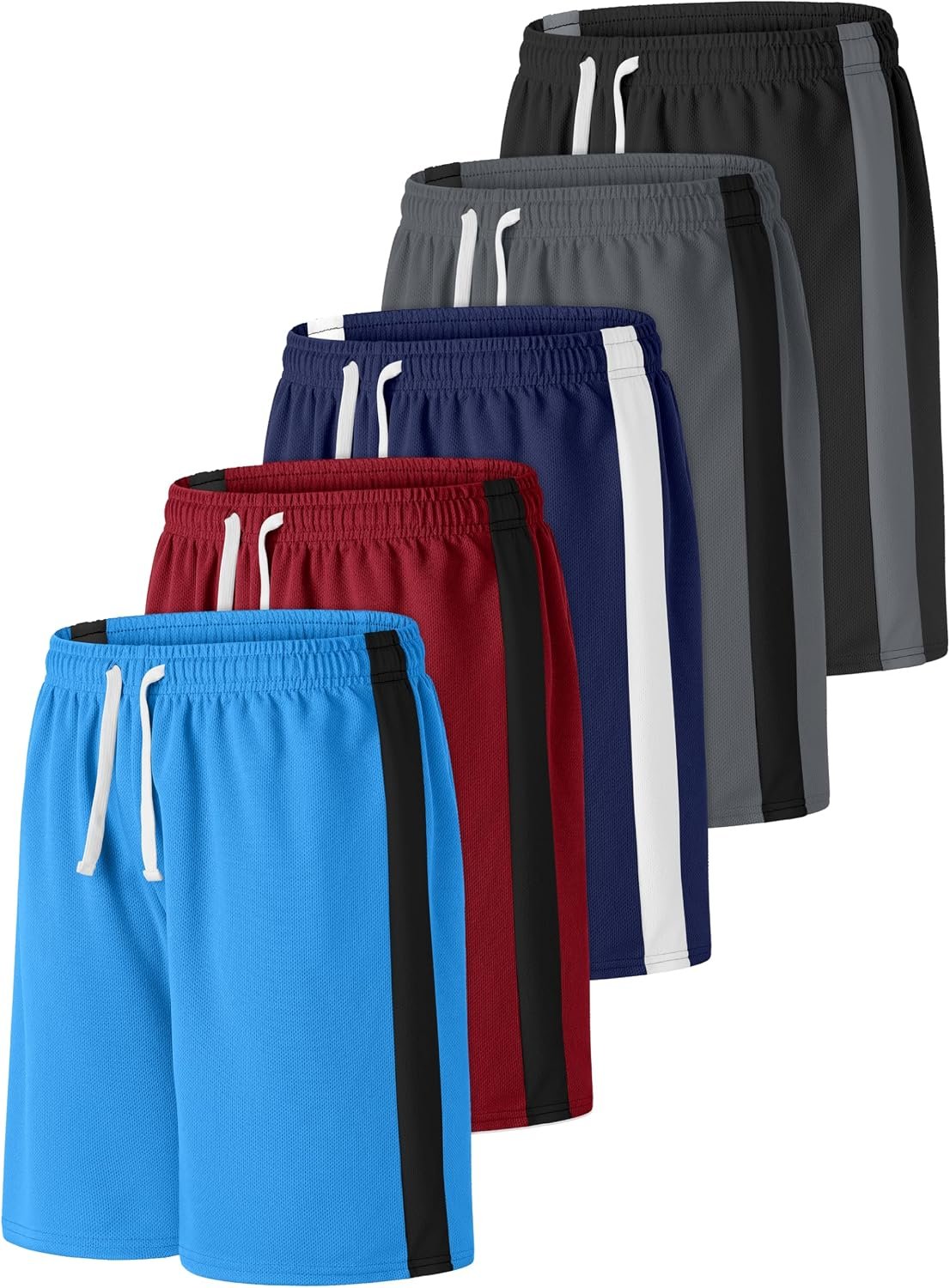 Resinta 5 Pack Boys Shorts Boys Basketball Athletic Shorts Kids Active Gym Soccer Sports Shorts Mesh Quick Dry Elastic Waist