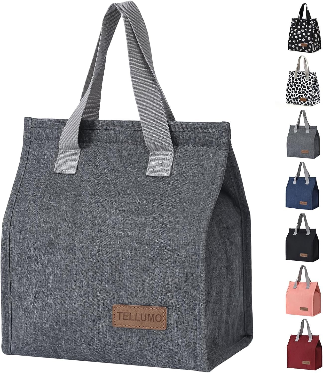 TELLUMO Insulated Lunch Bag for Men Women, Large Reusable Leakproof Lunch Box Container, Small Portable Thermal Snack Bag, Reusable Travel Office Work Beach Cooler Tote Bag for Adults, Grey