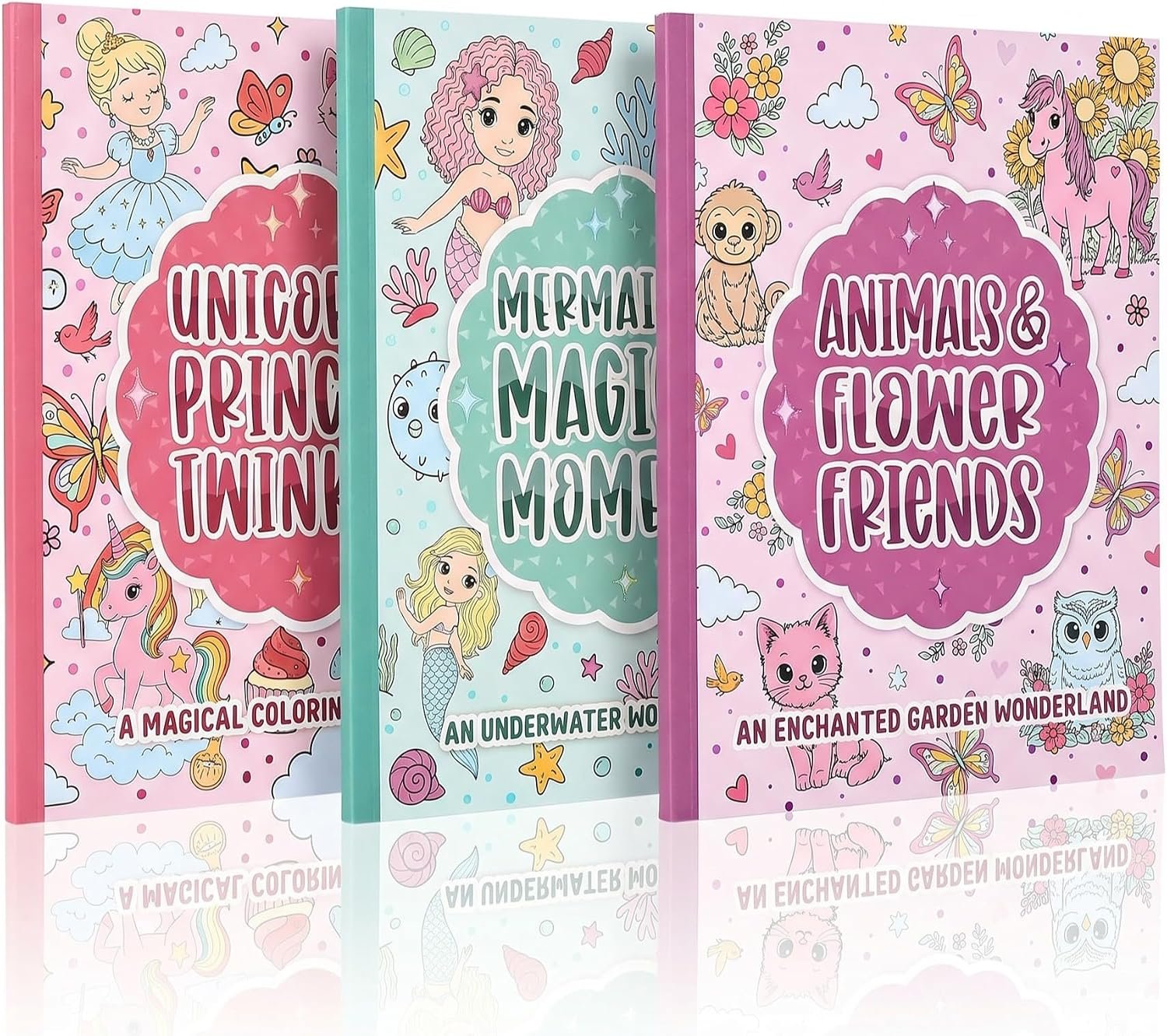 ZICOTO Fun Coloring Books for Kids Set of 3 – Cute Princess, Unicorn & Mermaid Coloring Book for Girls Ages 4–8 – Easy to Color Toddler Gift with Magical Themes for Your Creative Little Princess