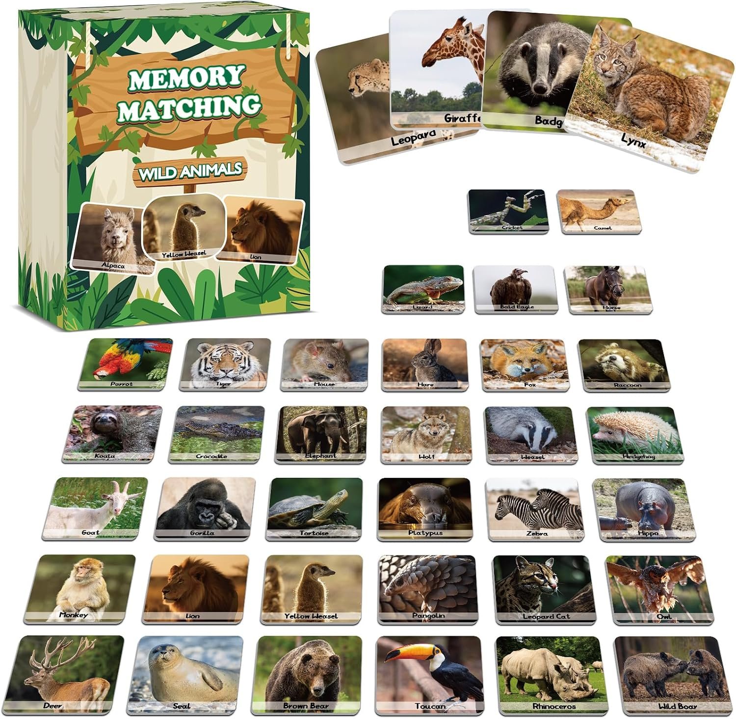 gisgfim 100 PCS Memory Matching Game Wild Animals Concentration Memory Card Matching Games