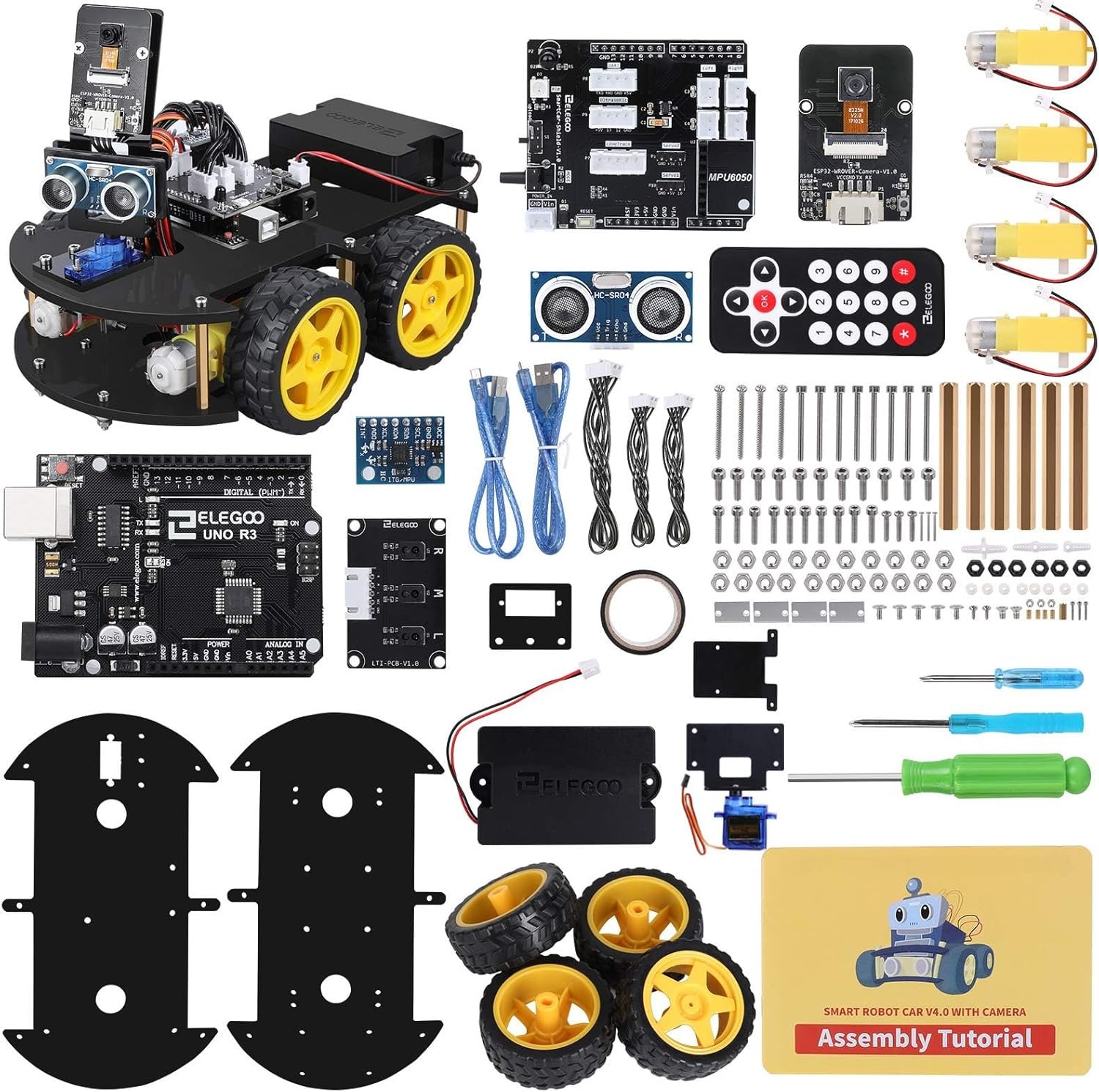 ELEGOO UNO R3 Smart Robot Car Kit V4 for Arduino Robotics for Kids Ages 8-12 12-16 STEM Science Kits Coding Gifts for 8 9 10 11 12 13 14 15 16 Year Old Boys Girls Teens Cool Engineering Building Toys | FPV Video, Line Tracking, Ultrasonic Obstacle Avoidance, Build, Code & Control by App or IR Remote, Home, Class, Gift for 8+