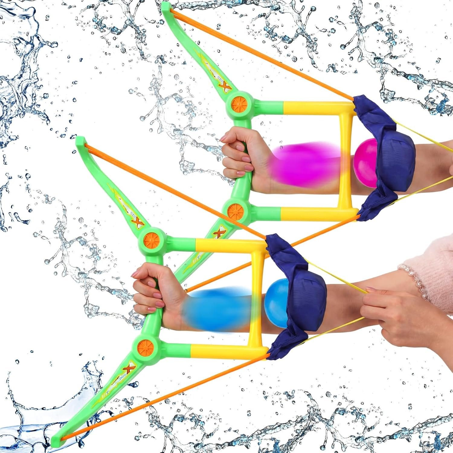 Soulchen 2 Pack Water Balloon Launcher Slingshots, Handheld Water Balloon Slingshot for Kids Teens Adults, Outdoor Summer Toys for Backyard Pool Beach Games Fight Play