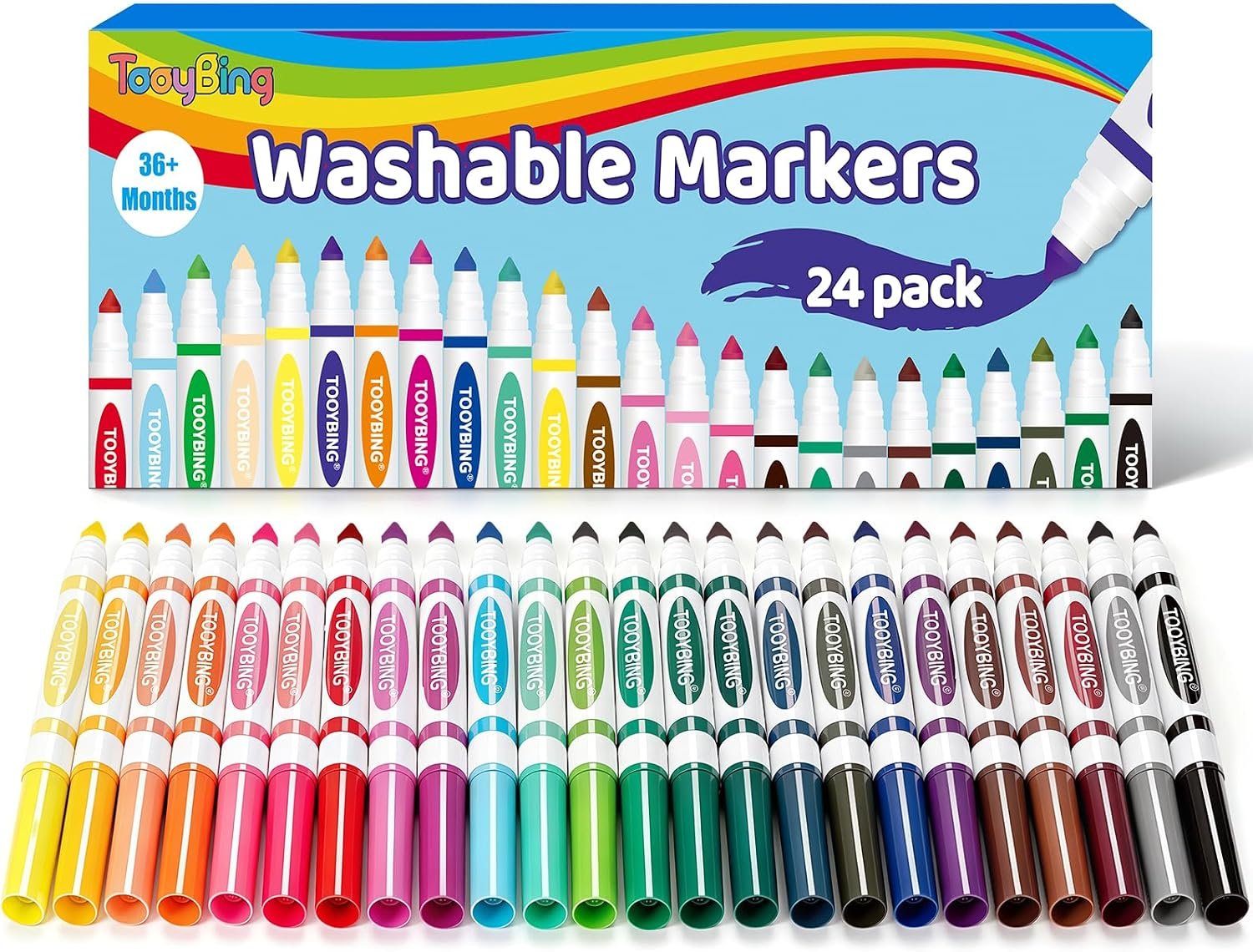24 Count Washable Markers for Kids, Broad Line Markers with Conical Tip, Assorted Colors, Drawing Essentials for School Classroom, Student Teacher Must Have for Coloring Book, Art & Craft Supplies