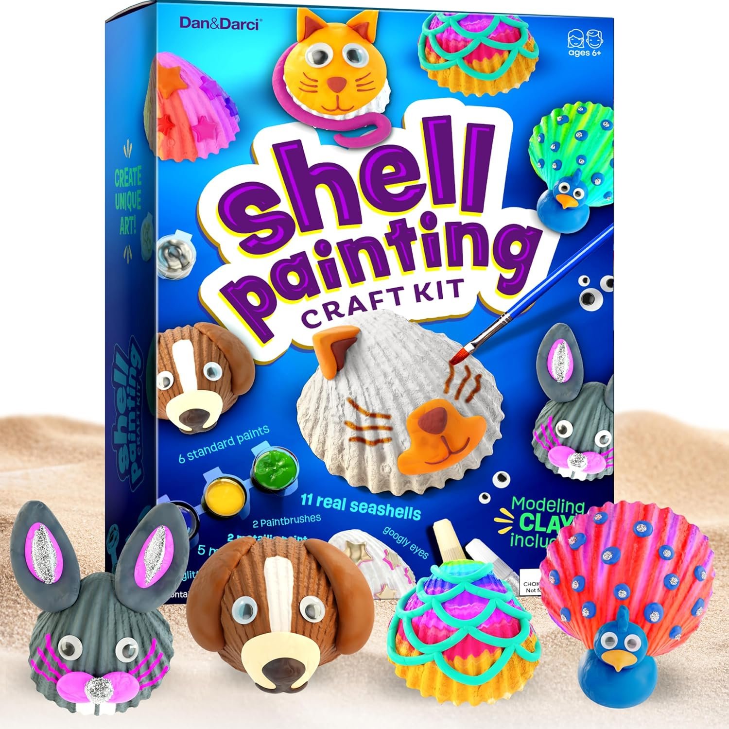Dan&Darci Kids Sea Shell Painting Kit – Arts & Crafts for Kids – Gifts for Boys and Girls Ages 6-8, 8-12 – Craft Activities Kits – Creative Art Activity Gift Toys for Age 6 7 8 9 10 11 12 Year Old