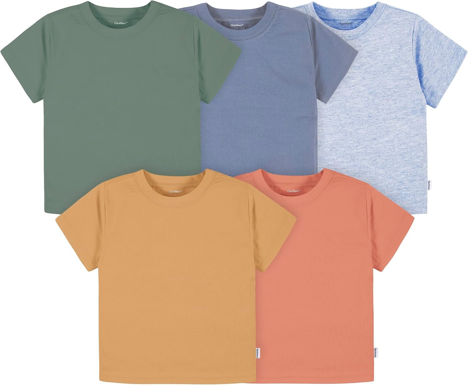Gerber Baby & Toddler 5-Pack Solid Short Sleeve T-Shirts Jersey 160 GSM
