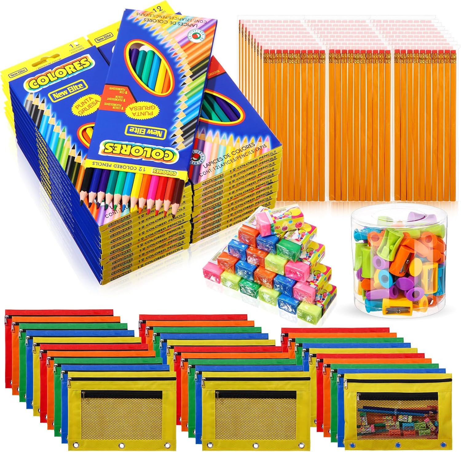 50 Sets Back to School Supplies Kit for Kids Include Colored Pencils, HB Pencils, Pencil Pouch, Erasers, Pencil Sharpener for Classroom School Office Desk Teacher Supplies