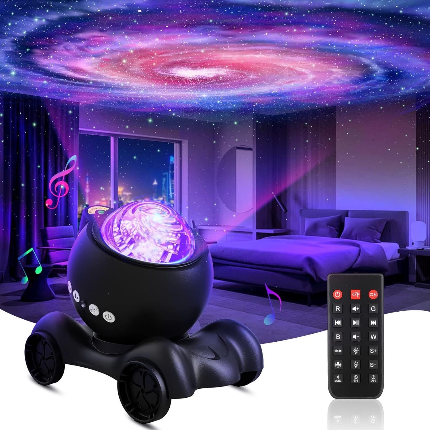 ENOKIK Galaxy Projector, Star Aurora Night Light Bluetooth Speaker, Black | 33 Dynamic Light Effects, 8 Soothing White Noises, Remote Timer, 360° Adjustable Projection Angle, Ideal Gift, Home Decor
