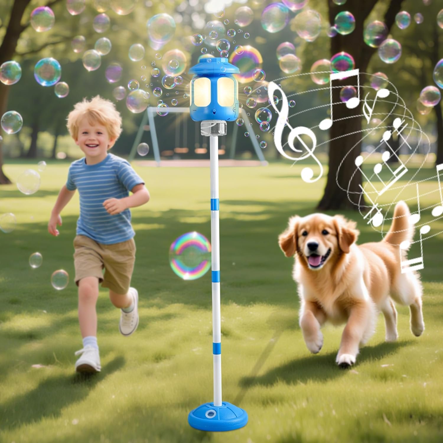 Bubble Machine for Kids Bubble Blower Maker with Lights and Music | Automatic Bubble Stand Machine for Parties Birthday Wedding Toddlers Kid Summer Outdoor Toys