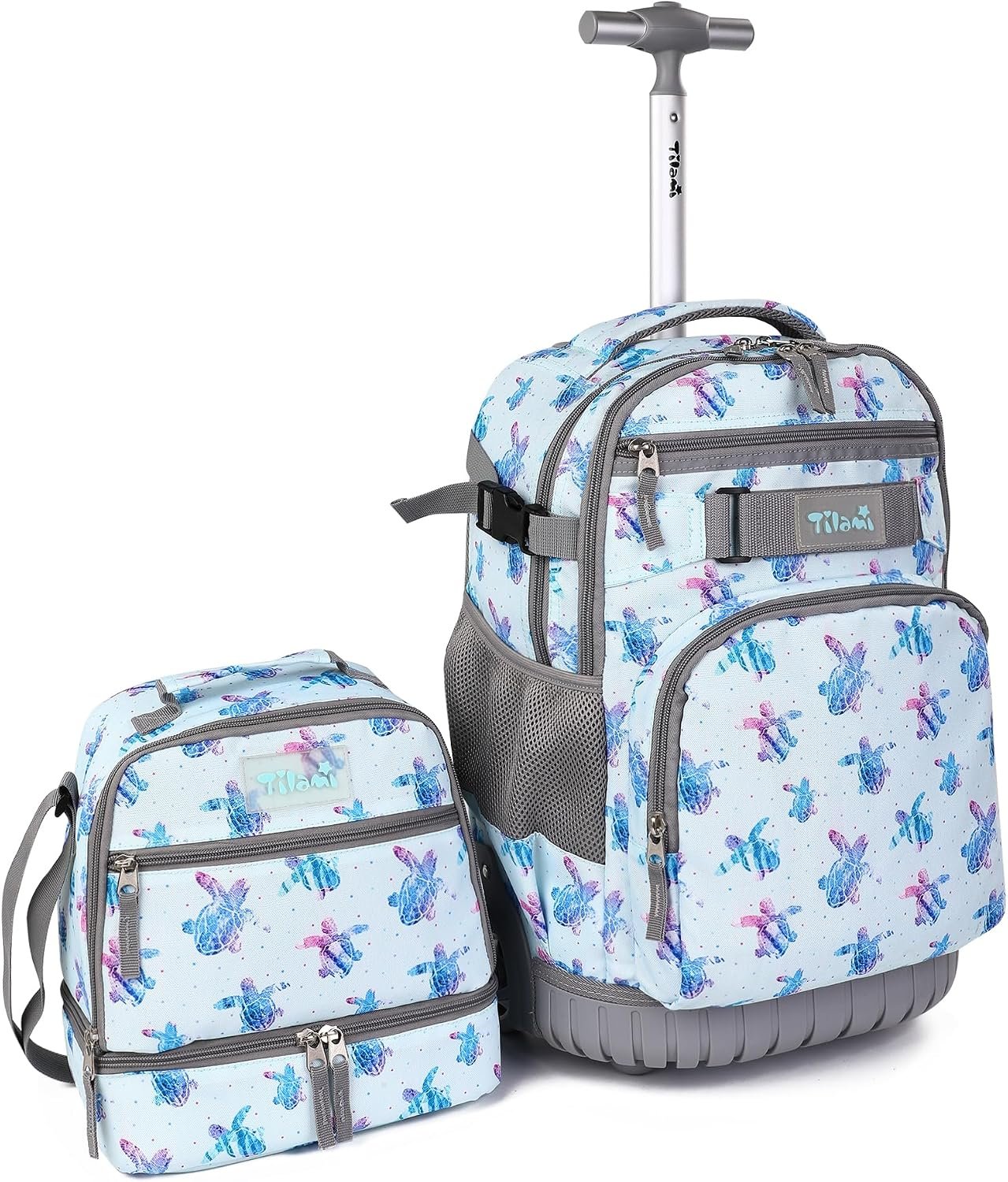 Tilami Rolling Backpack 19 inch with Lunchbox Wheeled Laptop Backpack, Turtle Blue