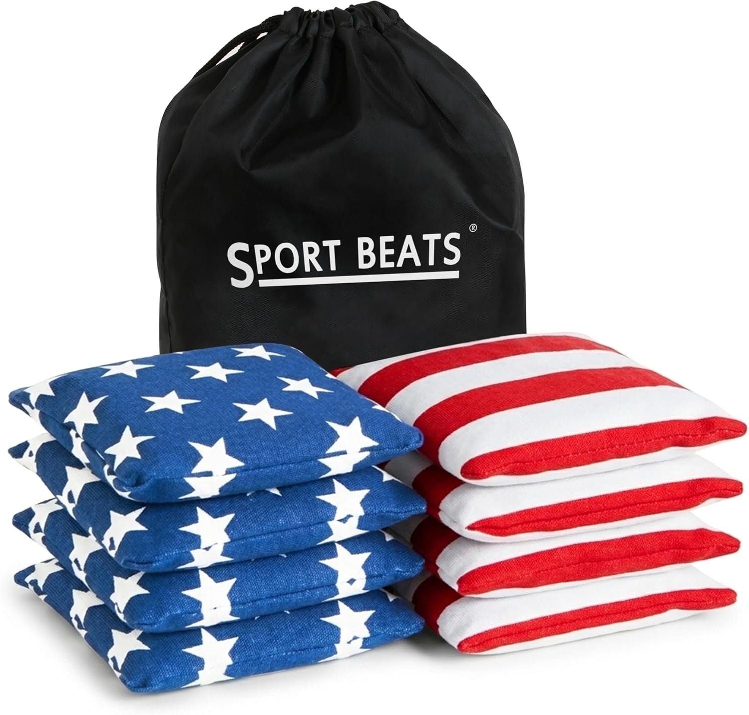 SPORT BEATS Cornhole Bags Set of 8 – Regulation Size & Weight Bean Bags, Heavy Duty Double-Stitched Canvas for Tailgating, Outdoor Backyard Game Accessories with Carry Tote