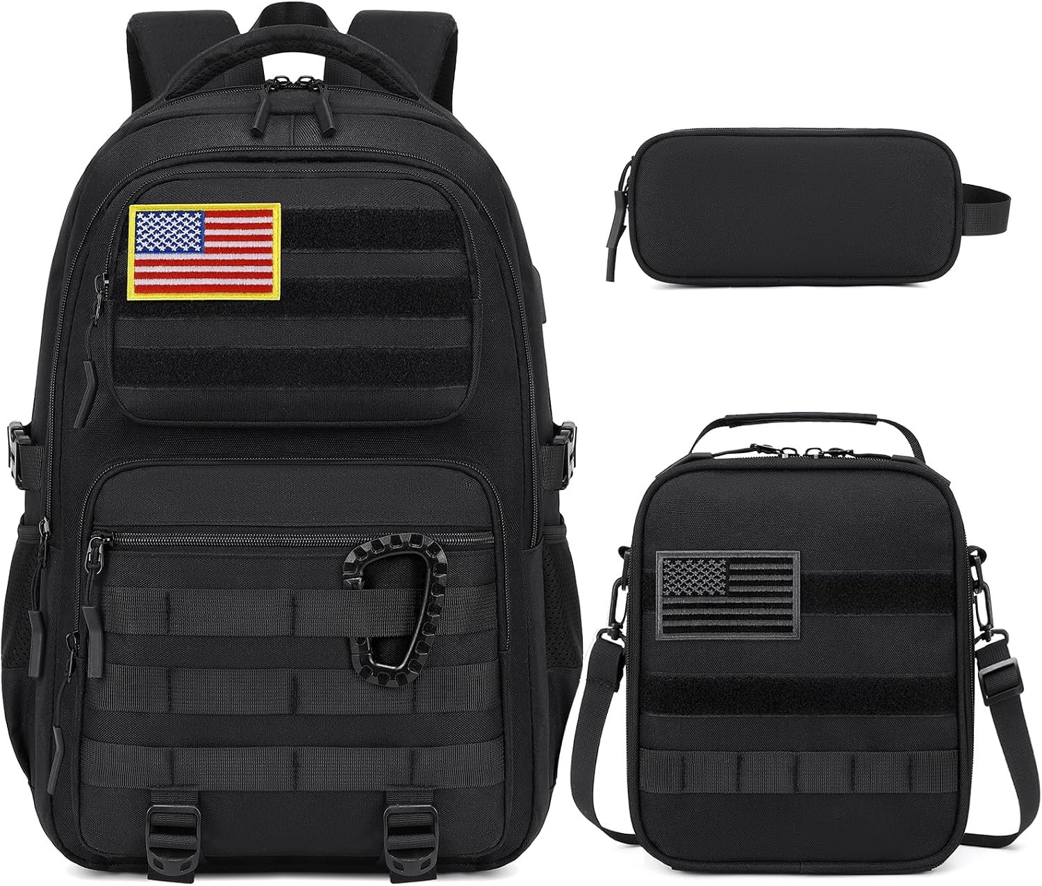 Camo Backpack for Boys, Tactical Boys Backpack with Lunch Box Pencil Case, Kids Backpacks with USB Charging Port, Military Army School Bookbag for Teen Boy Elementary Middle High School Camp