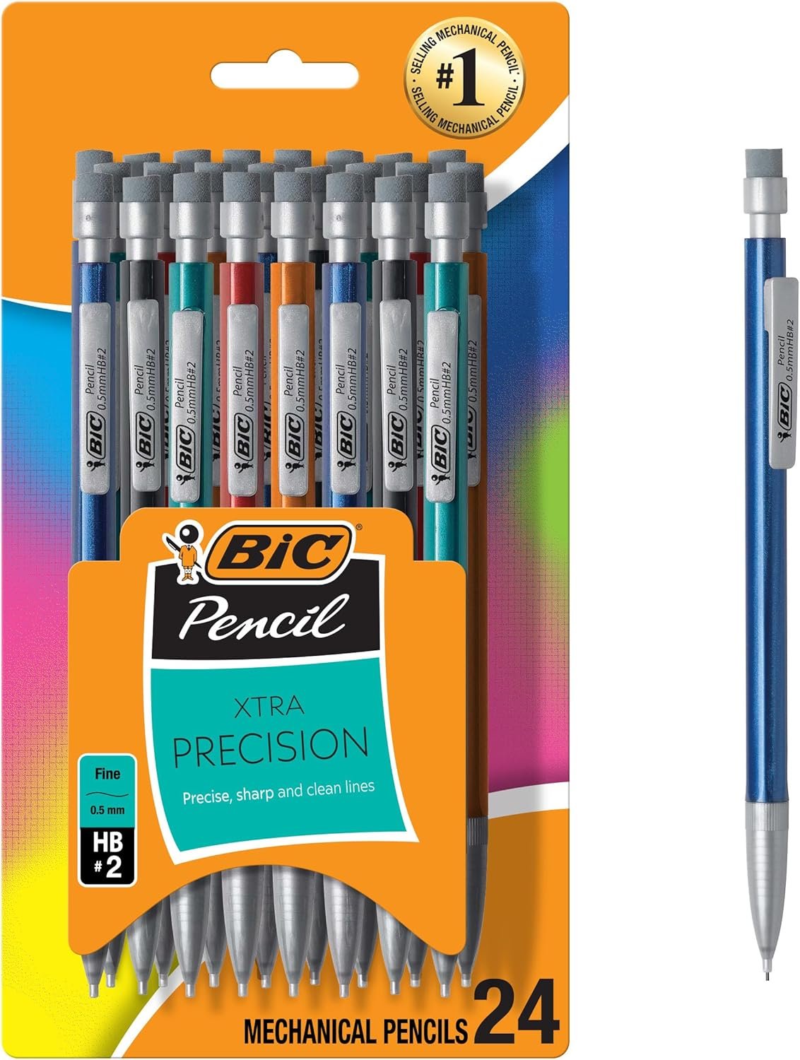 BIC Xtra-Precision Mechanical Pencils with Erasers, Fine Point (0.5mm), 24-Count Pack Mechanical Drafting Pencil Set
