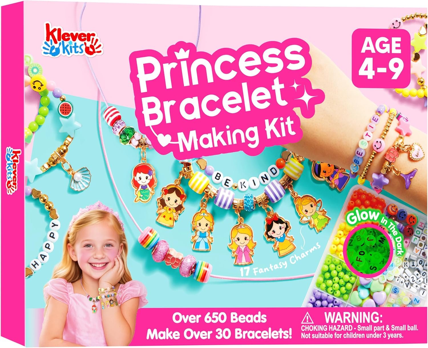 JOVA Klever Kits Princess Bracelet Making Kit, Jewelry Making Kit, Bracelets for Girls, Crafts for Kids, 4 Year Old Girl Birthday Gifts, Over 650 Beads, Make 30+ Designs